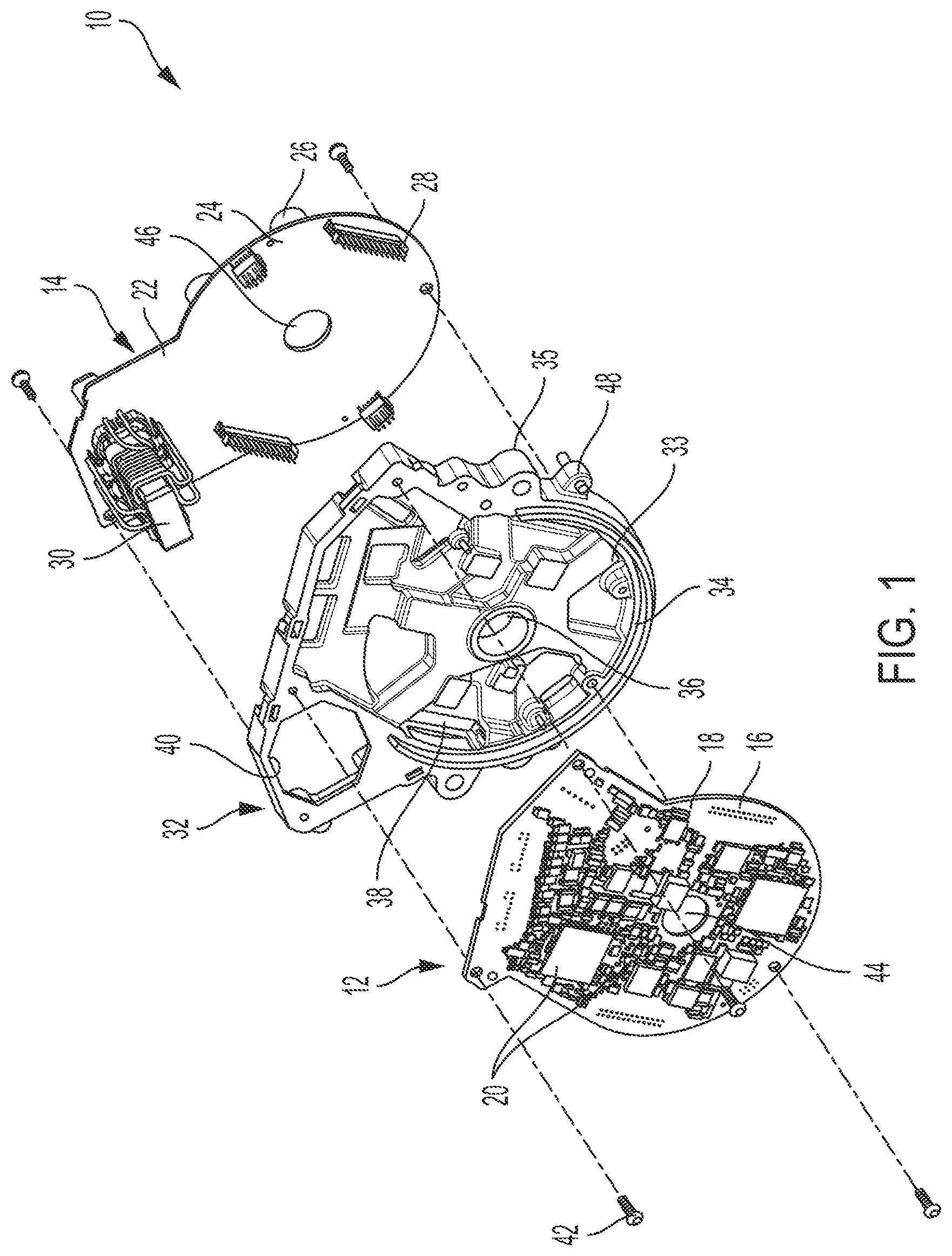 Patent US12324093 Figure 1 – Single circuit board assembly with logic and power components