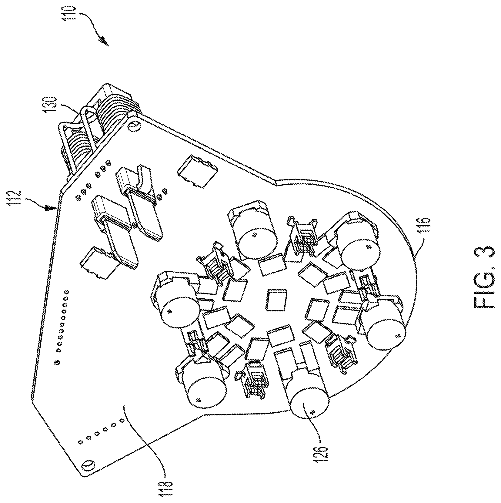 Patent US12324093 Figure 3 – Single circuit board assembly with logic and power components