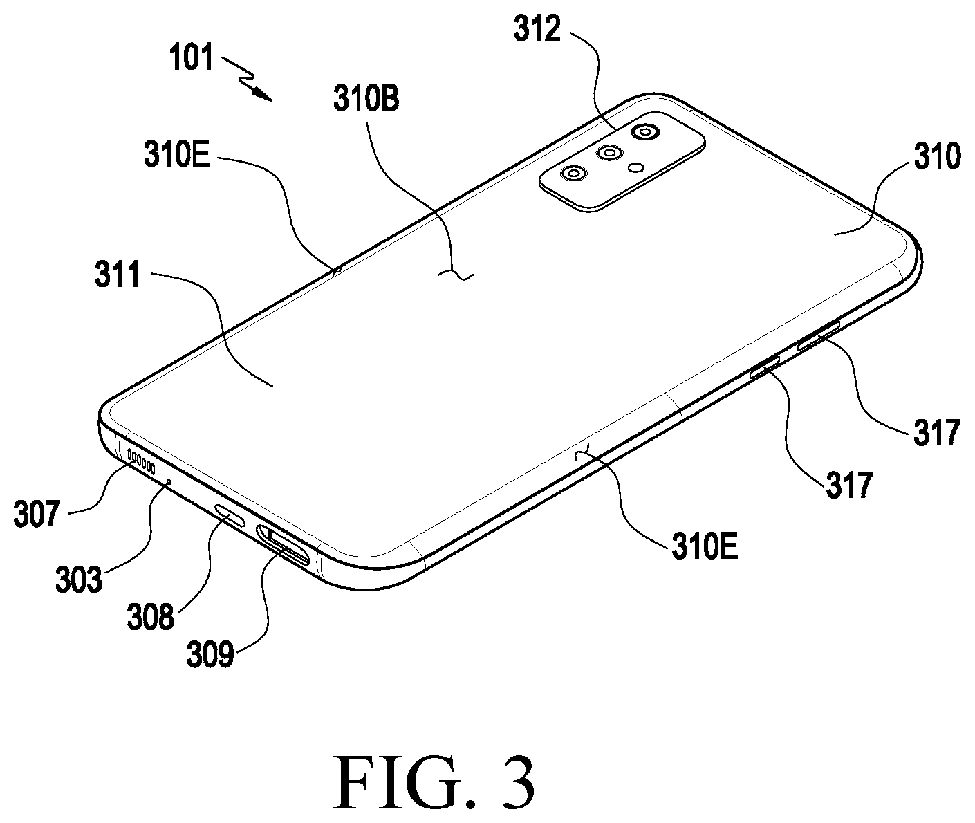 Patent US12324136 Figure 3 – Electronic device including contact structure of camera module