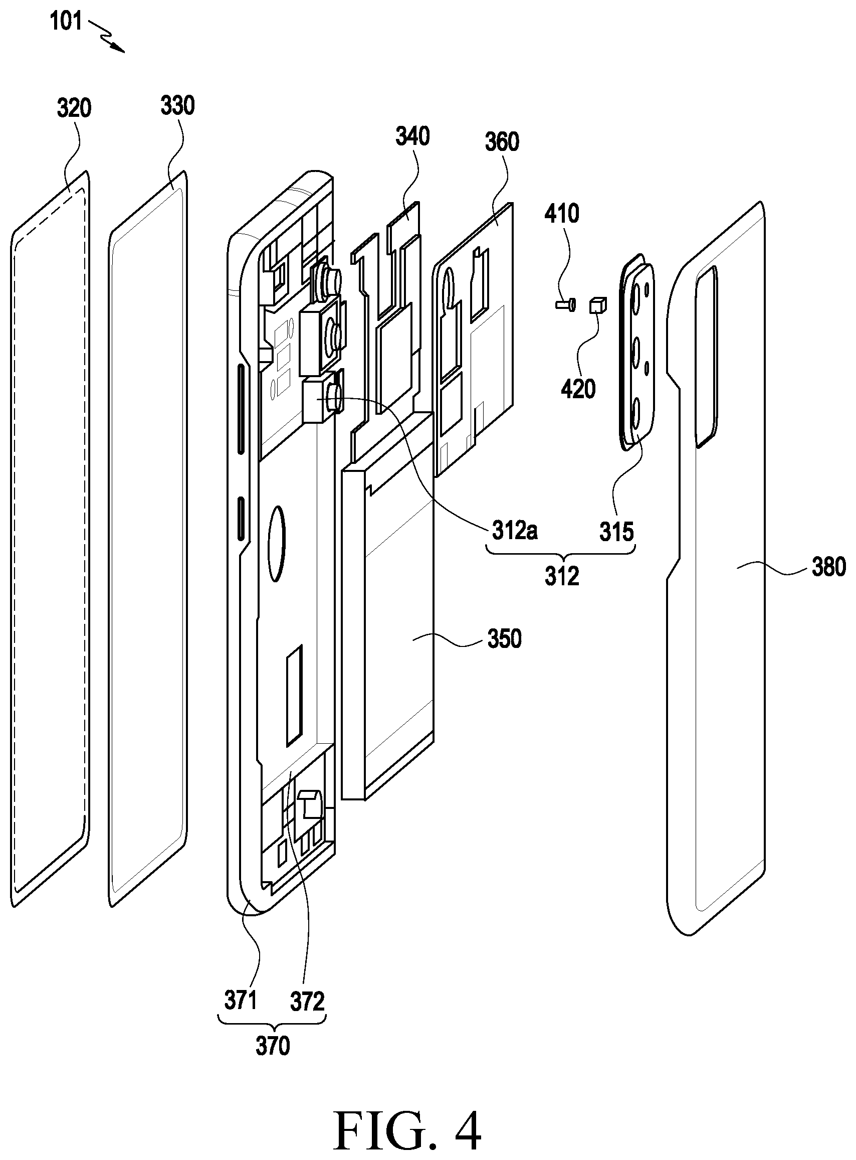 Patent US12324136 Figure 4 – Electronic device including contact structure of camera module