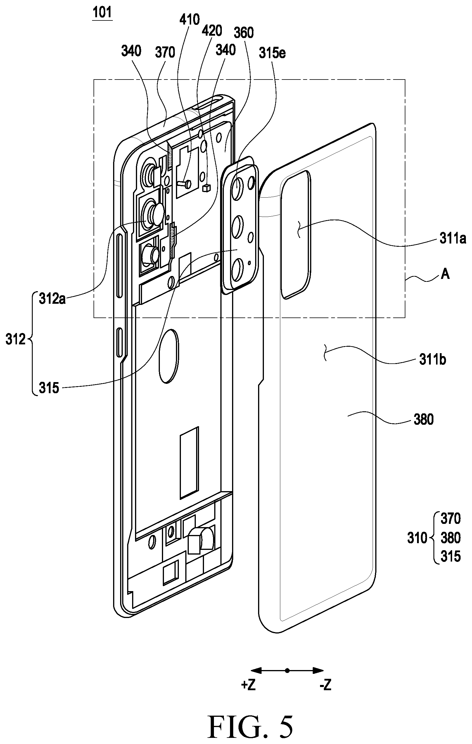 Patent US12324136 Figure 5 – Electronic device including contact structure of camera module