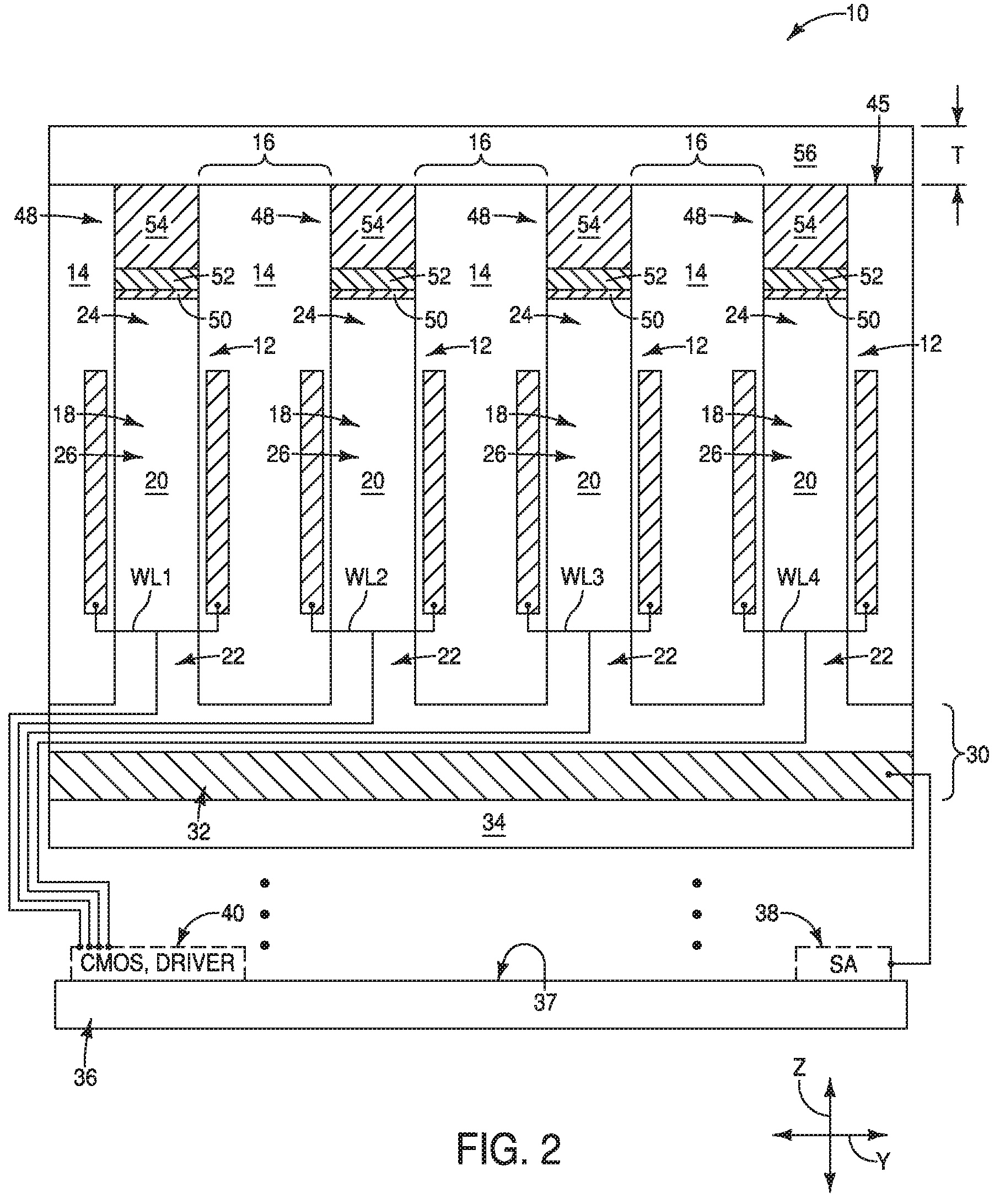 Patent US12324143 Figure 2 – Methods of utilizing etch-stop material during fabrication of capacitors, integrated assemblies comprising capacitors