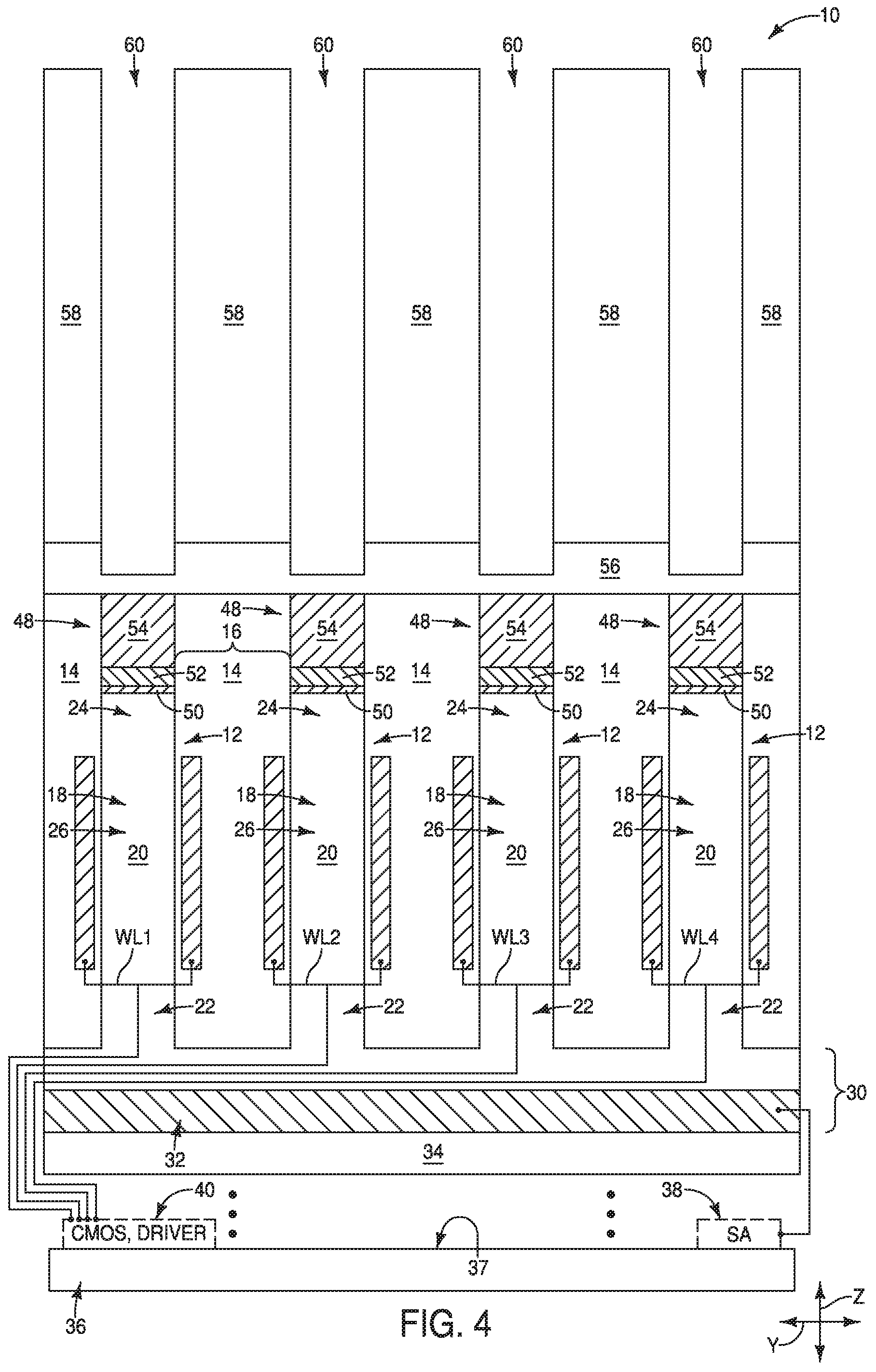 Patent US12324143 Figure 4 – Methods of utilizing etch-stop material during fabrication of capacitors, integrated assemblies comprising capacitors