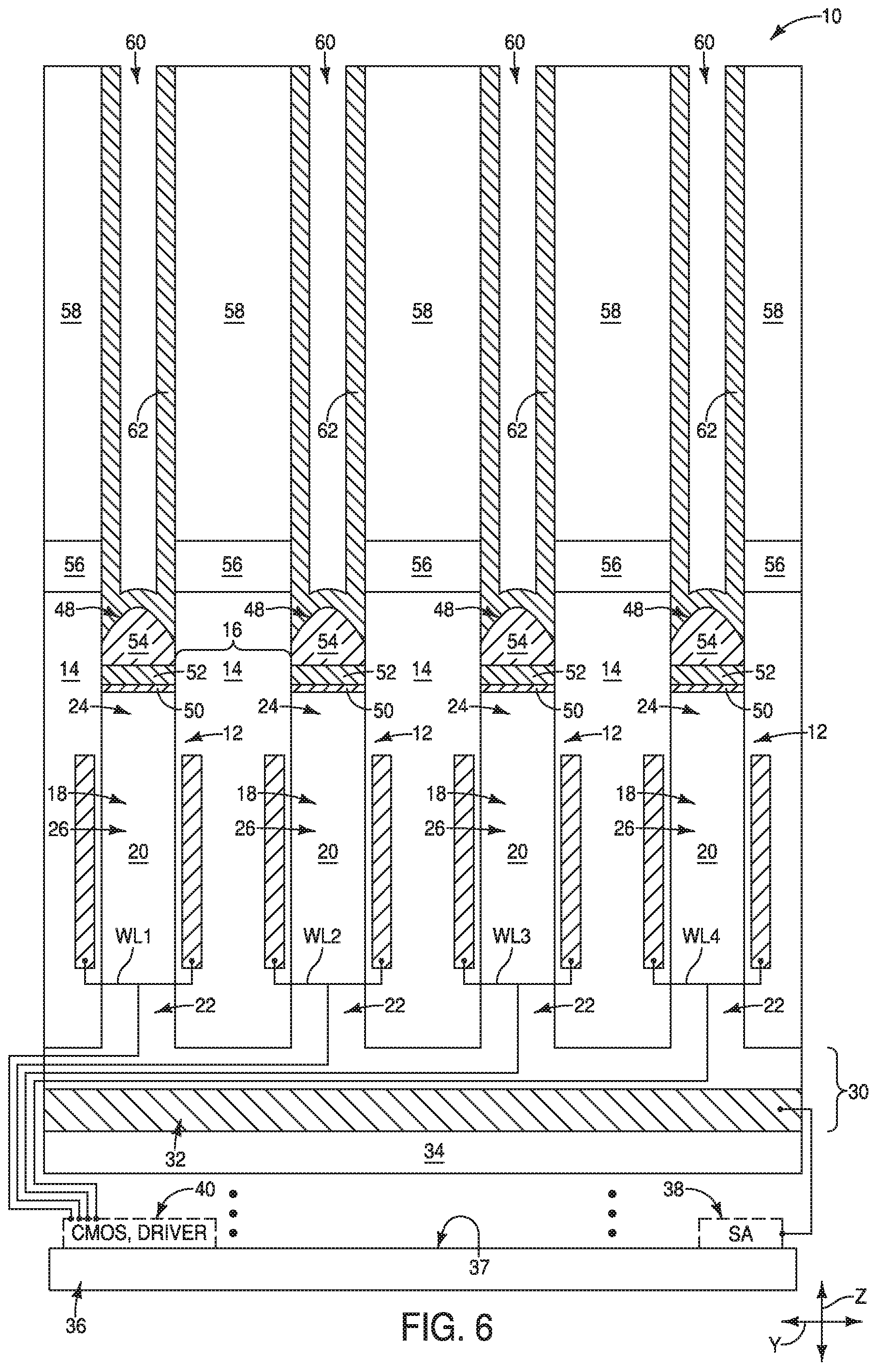 Patent US12324143 Figure 8 – Methods of utilizing etch-stop material during fabrication of capacitors, integrated assemblies comprising capacitors
