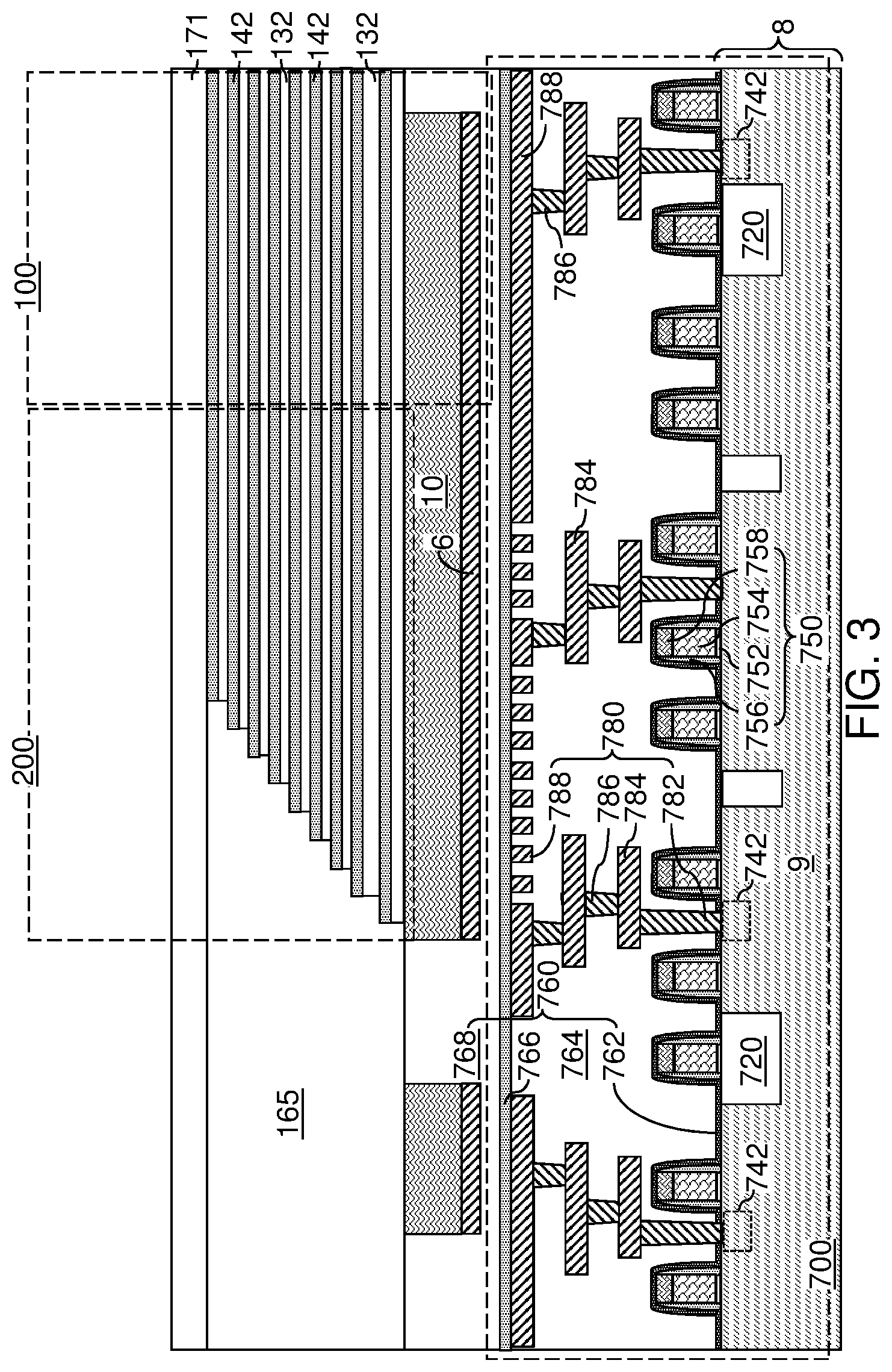 Patent US12324150 Figure 3 – Method of making a multi-tier memory device with rounded joint structures
