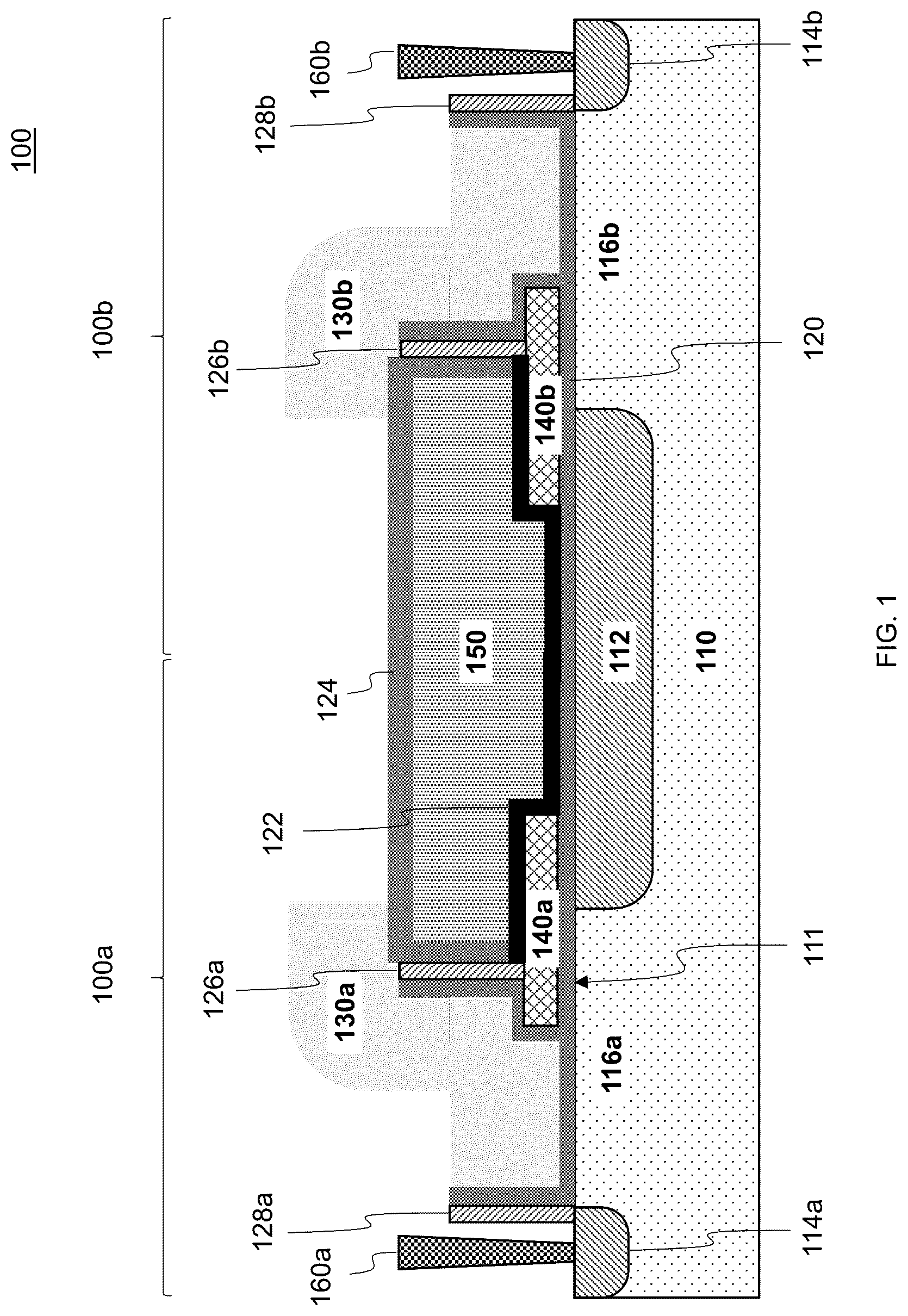 Patent US12324152 Figure 1 – Memory cells with three-dimensional gate coupling and methods of forming thereof