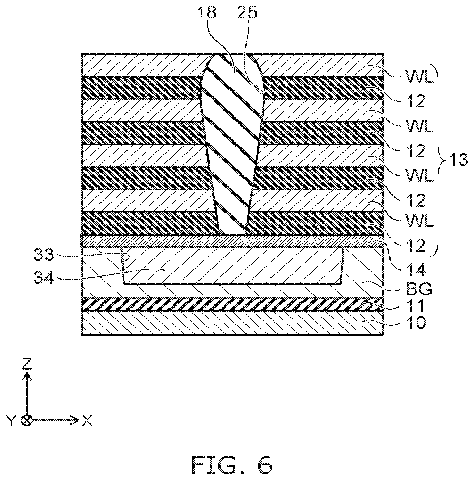 Patent US12324153 Figure 5 – Stacked type semiconductor memory device with varying widths in the insulating member and pillars