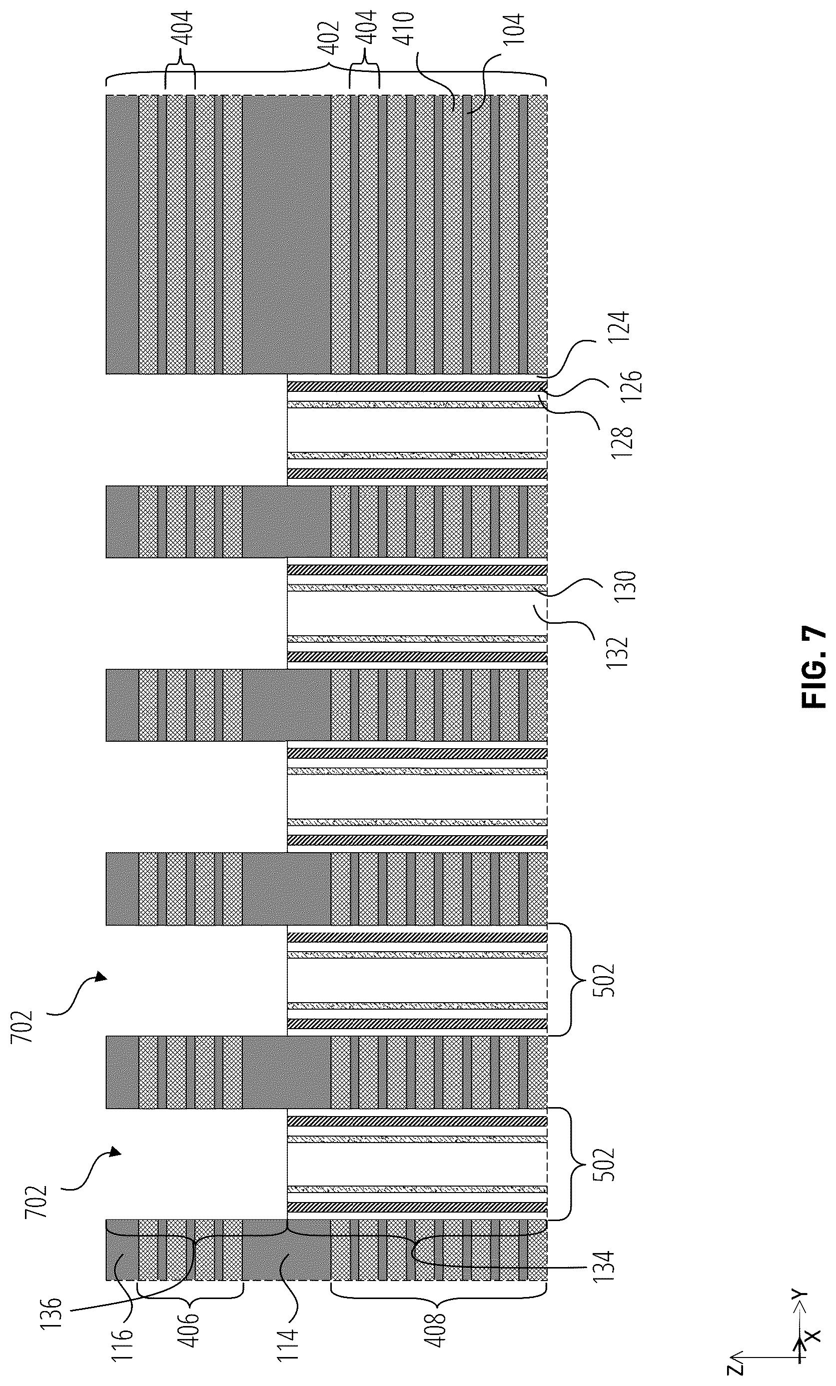 Patent US12324154 Figure 7 – Microelectronic devices including pillars with partially-circular upper portions and circular lower portions, and related methods