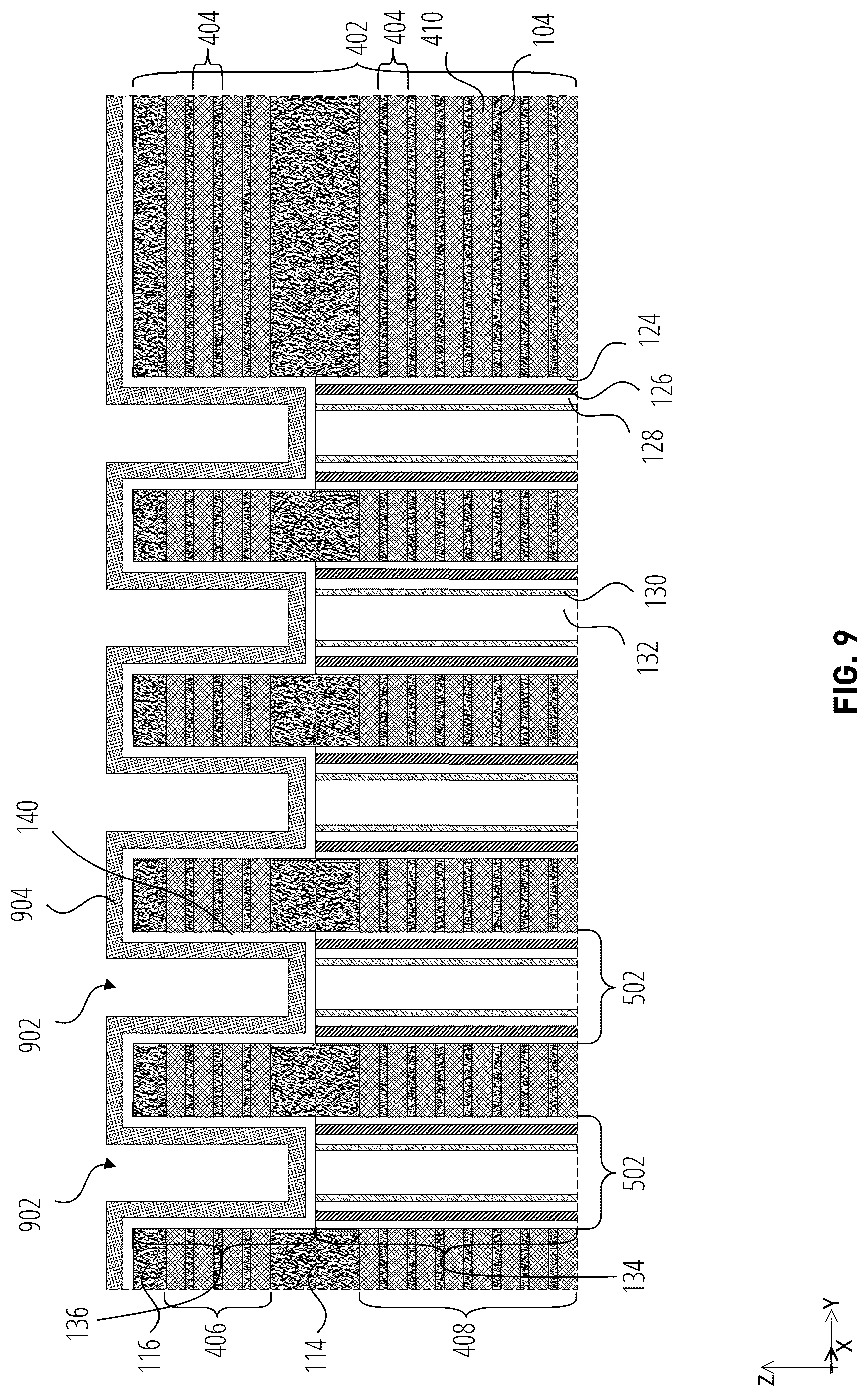 Patent US12324154 Figure 9 – Microelectronic devices including pillars with partially-circular upper portions and circular lower portions, and related methods