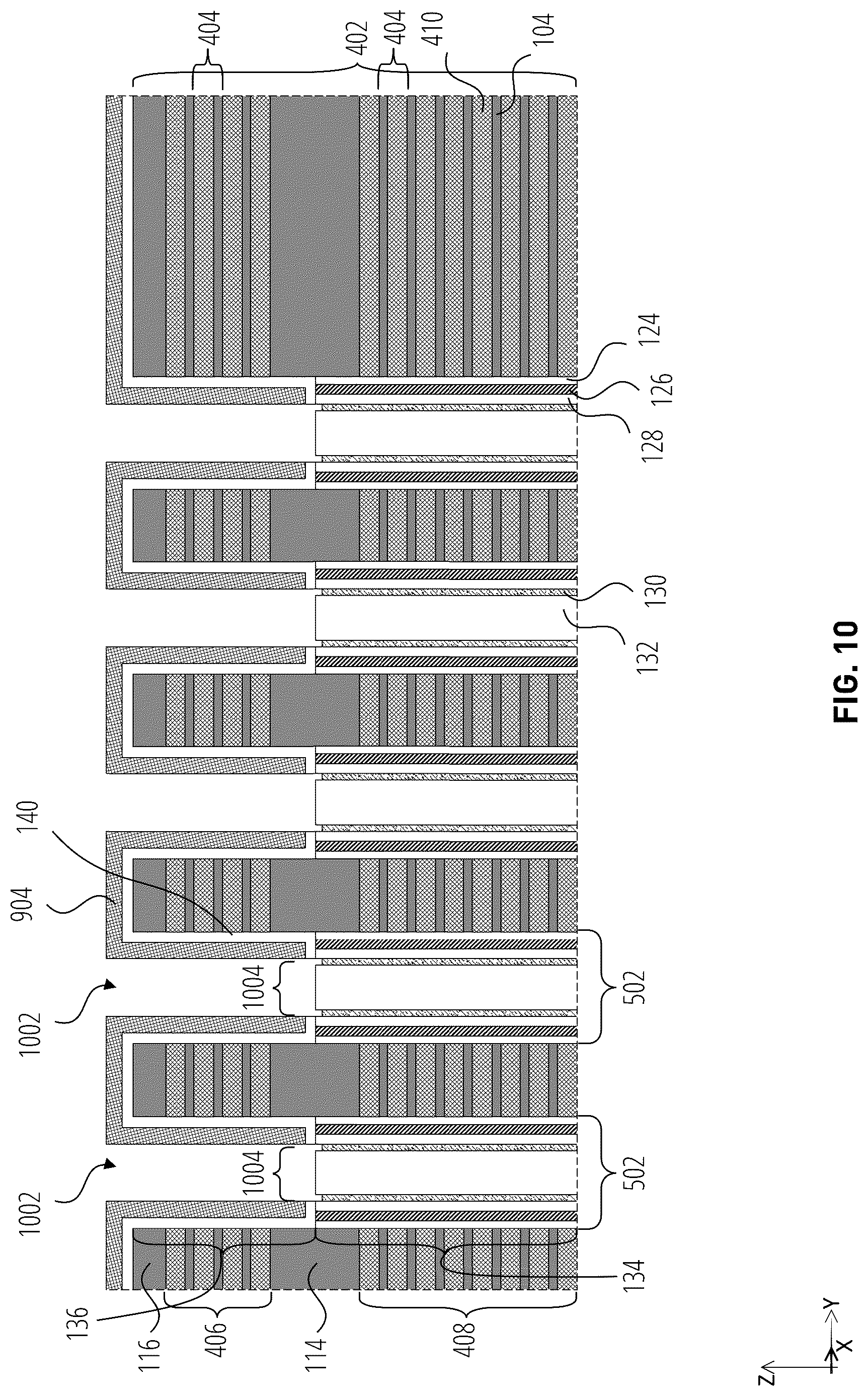 Patent US12324154 Figure 10 – Microelectronic devices including pillars with partially-circular upper portions and circular lower portions, and related methods
