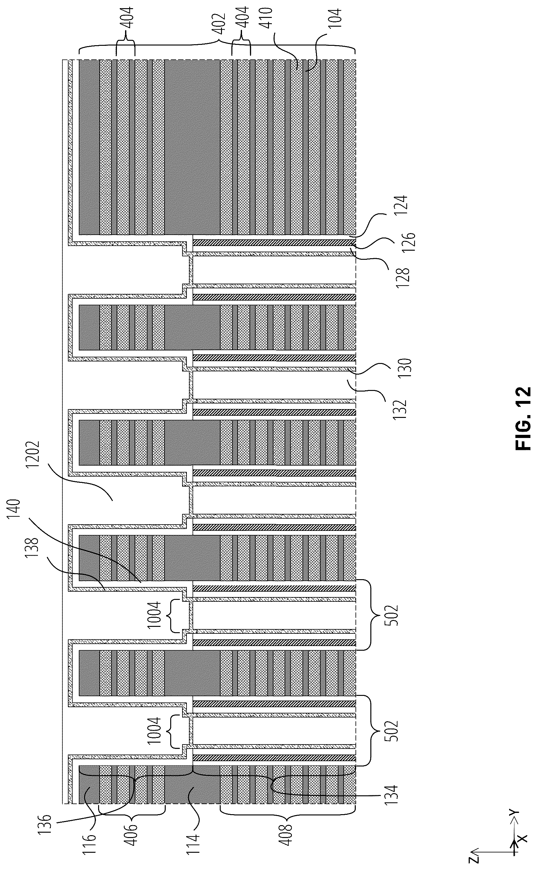 Patent US12324154 Figure 12 – Microelectronic devices including pillars with partially-circular upper portions and circular lower portions, and related methods