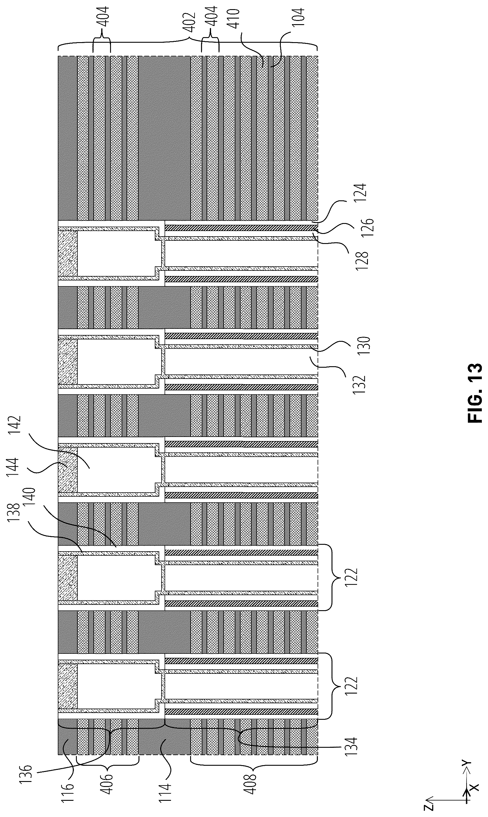 Patent US12324154 Figure 13 – Microelectronic devices including pillars with partially-circular upper portions and circular lower portions, and related methods