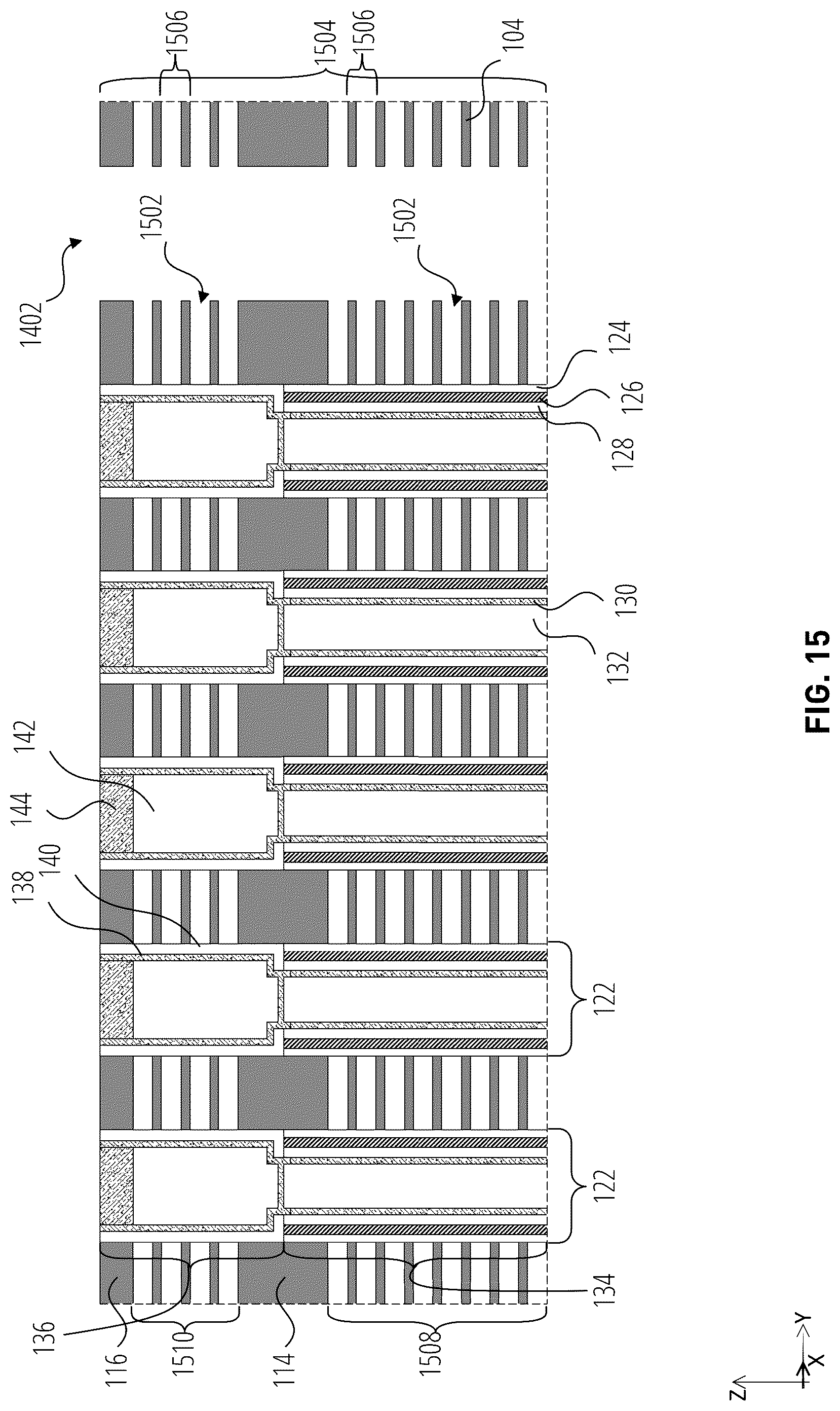 Patent US12324154 Figure 15 – Microelectronic devices including pillars with partially-circular upper portions and circular lower portions, and related methods