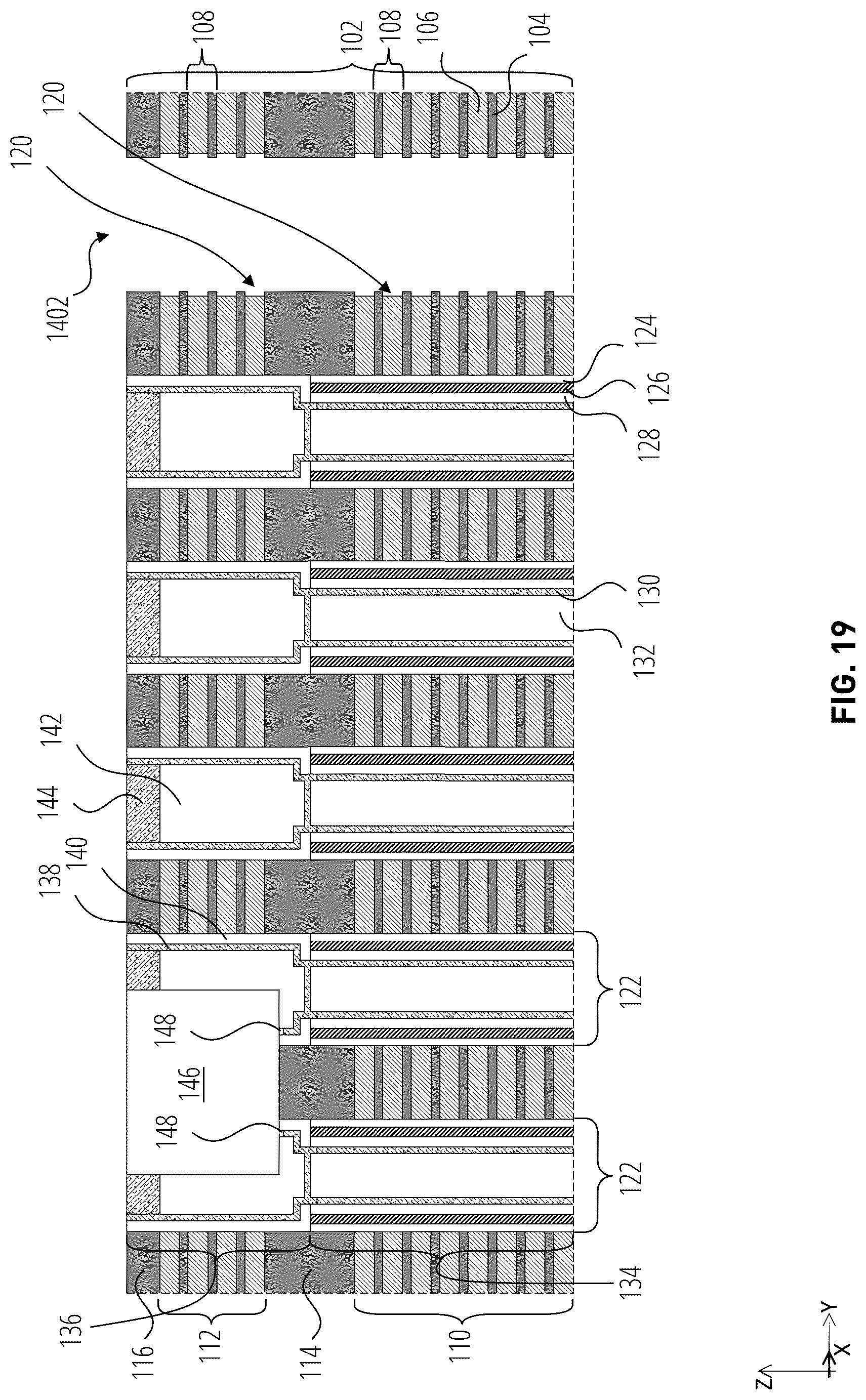 Patent US12324154 Figure 19 – Microelectronic devices including pillars with partially-circular upper portions and circular lower portions, and related methods