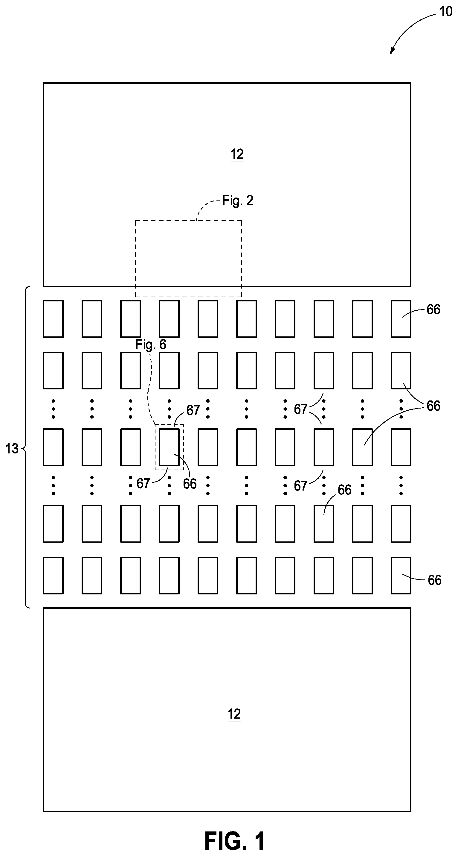 Patent US12324157 Figure 1 – Integrated circuitry, comprising a pair of opposing lateral projections in insulating material in a cavity