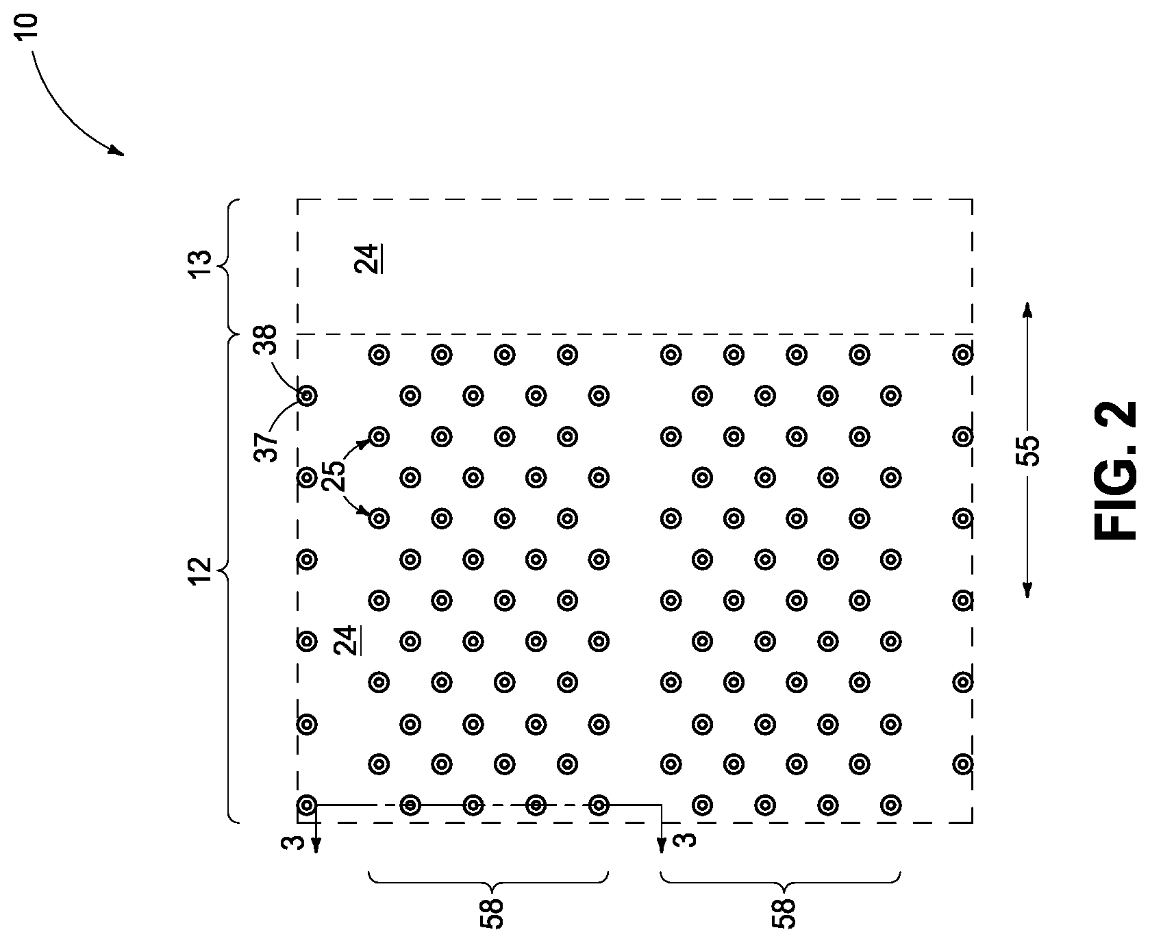 Patent US12324157 Figure 2 – Integrated circuitry, comprising a pair of opposing lateral projections in insulating material in a cavity