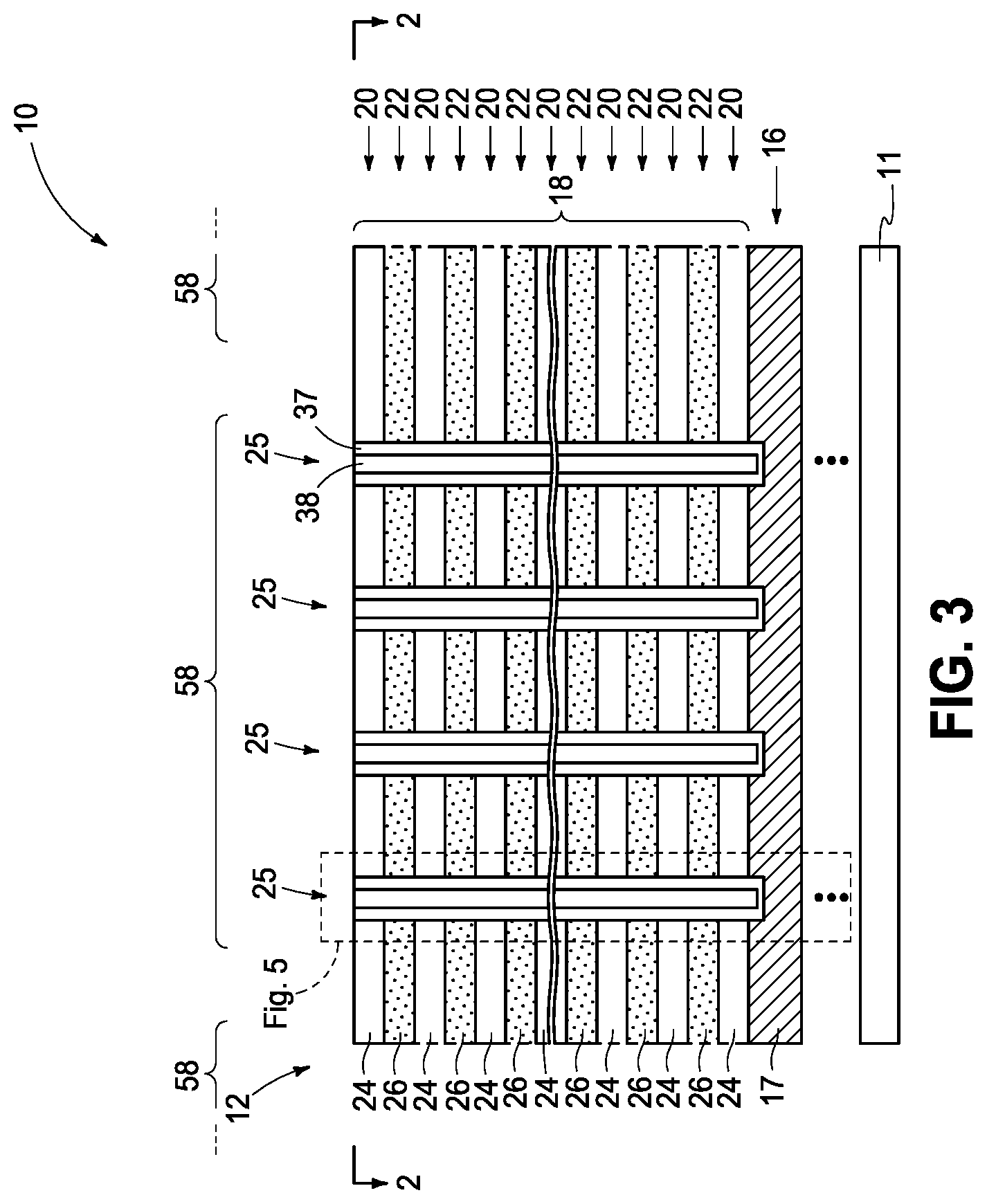 Patent US12324157 Figure 3 – Integrated circuitry, comprising a pair of opposing lateral projections in insulating material in a cavity