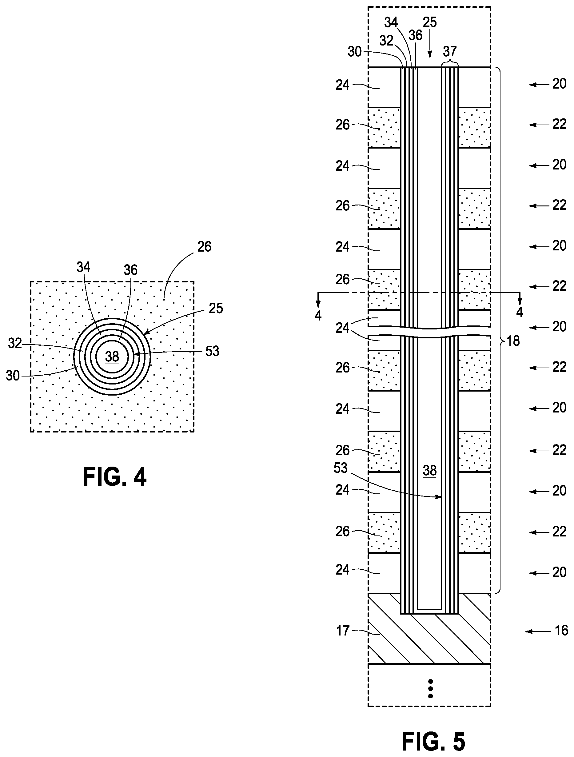 Patent US12324157 Figure 4 – Integrated circuitry, comprising a pair of opposing lateral projections in insulating material in a cavity