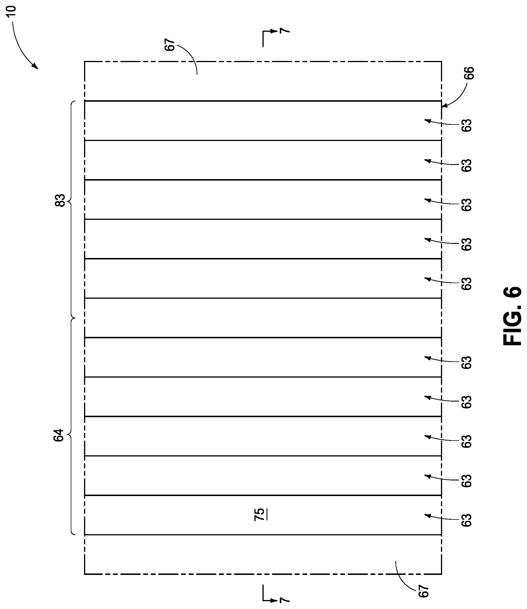 Patent US12324157 Figure 5 – Integrated circuitry, comprising a pair of opposing lateral projections in insulating material in a cavity
