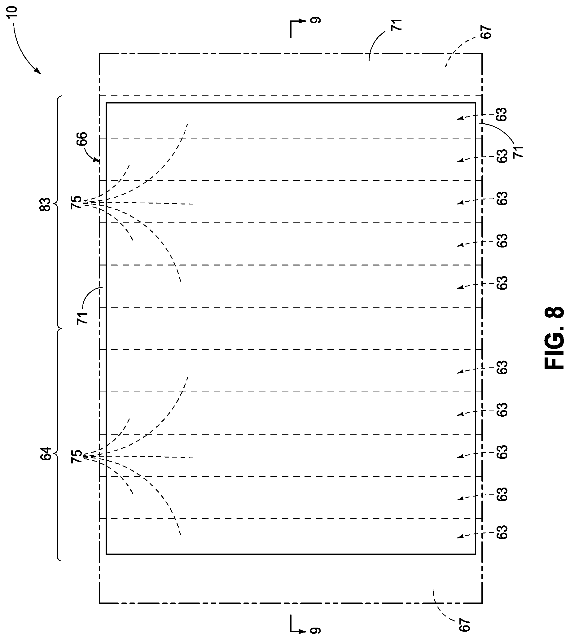 Patent US12324157 Figure 7 – Integrated circuitry, comprising a pair of opposing lateral projections in insulating material in a cavity