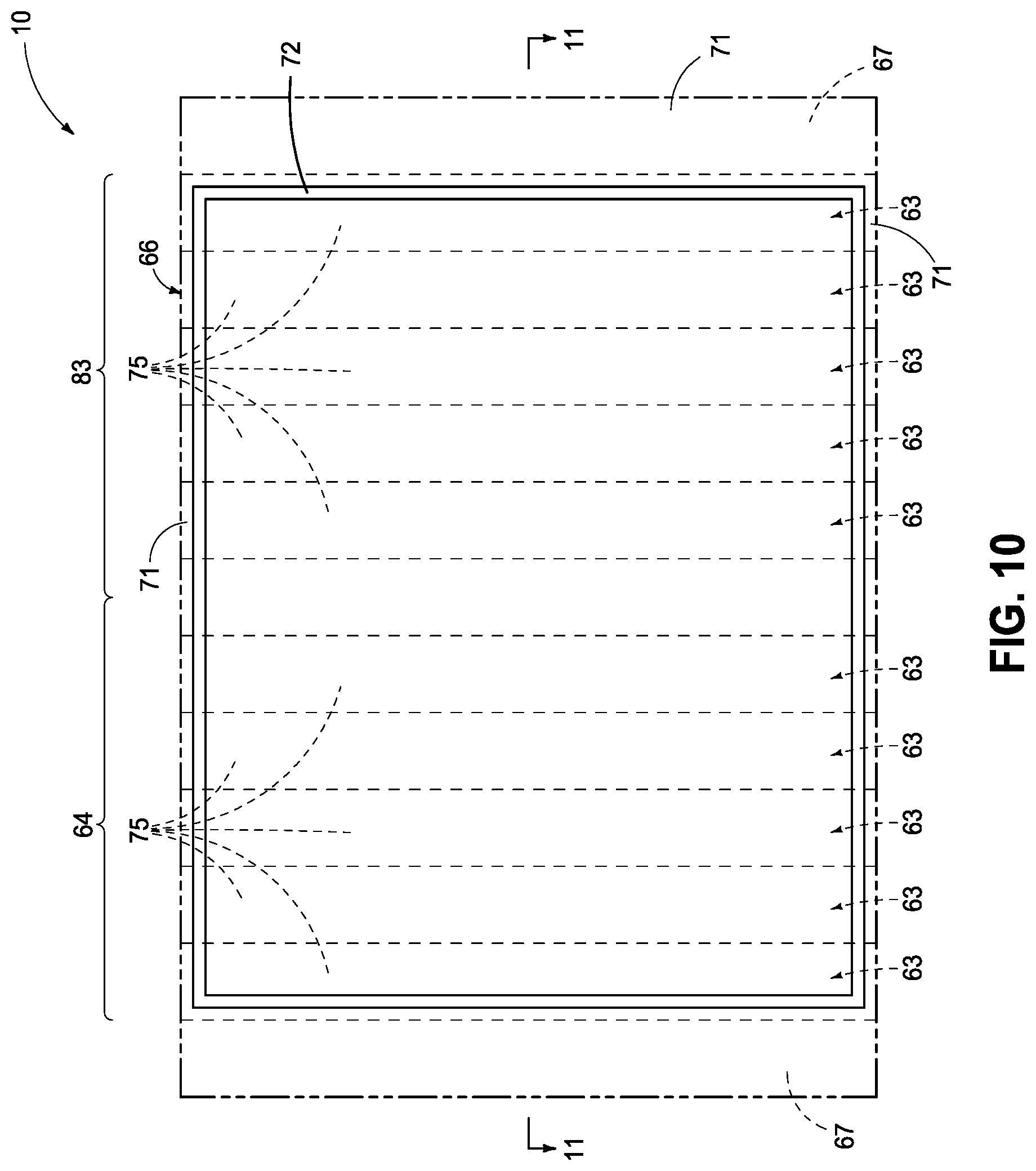 Patent US12324157 Figure 9 – Integrated circuitry, comprising a pair of opposing lateral projections in insulating material in a cavity