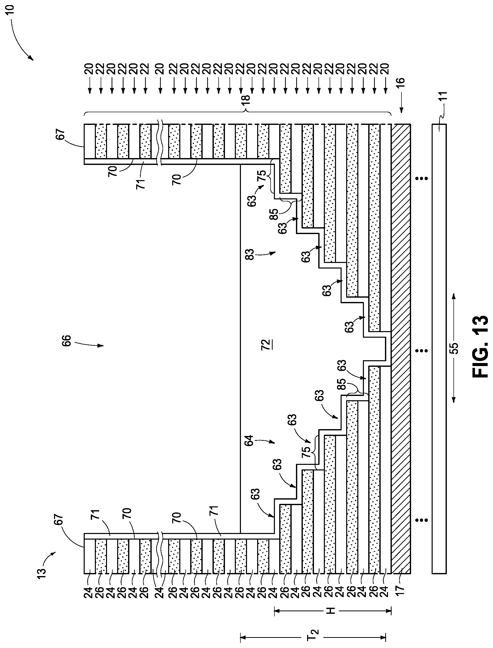 Patent US12324157 Figure 12 – Integrated circuitry, comprising a pair of opposing lateral projections in insulating material in a cavity