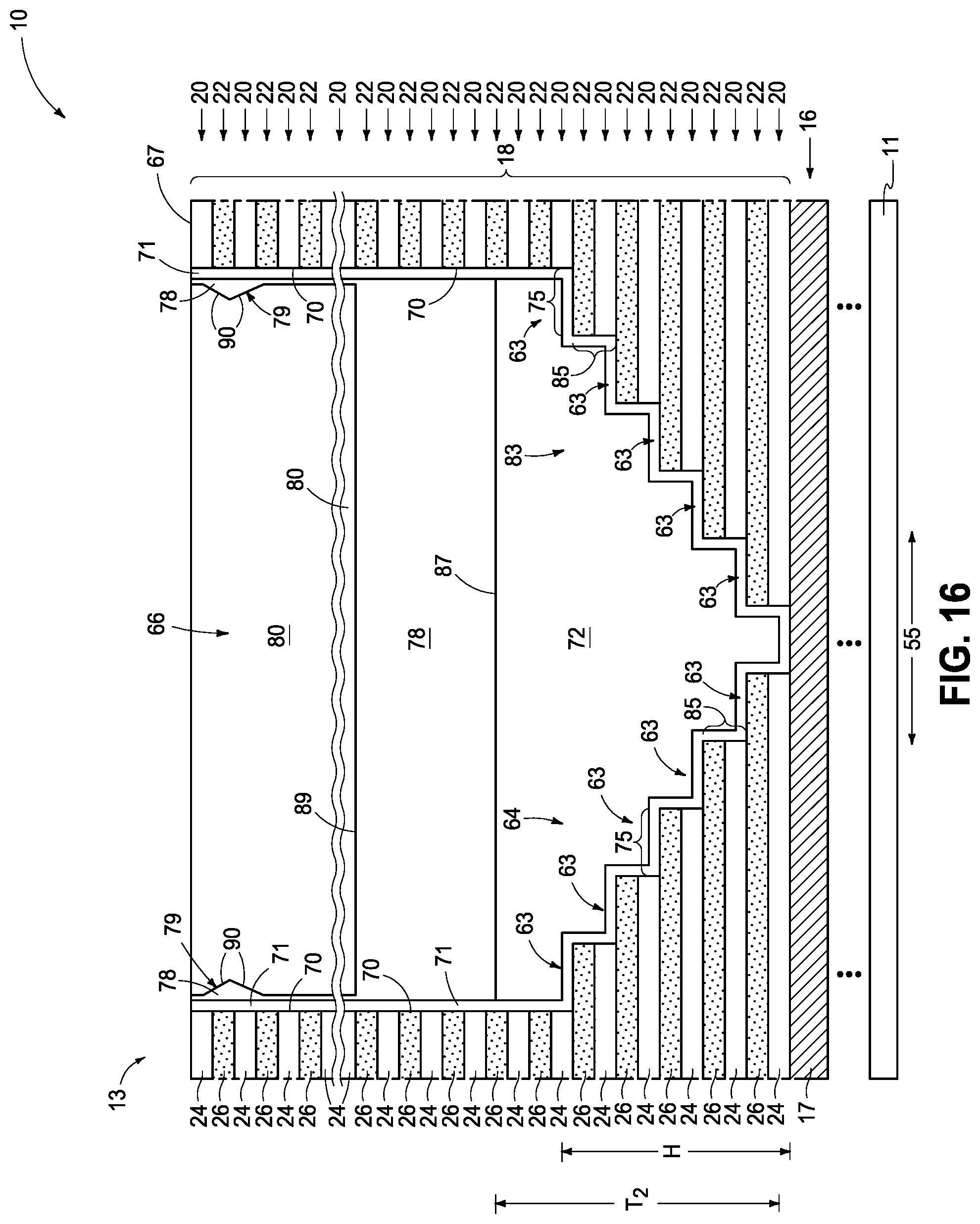 Patent US12324157 Figure 15 – Integrated circuitry, comprising a pair of opposing lateral projections in insulating material in a cavity