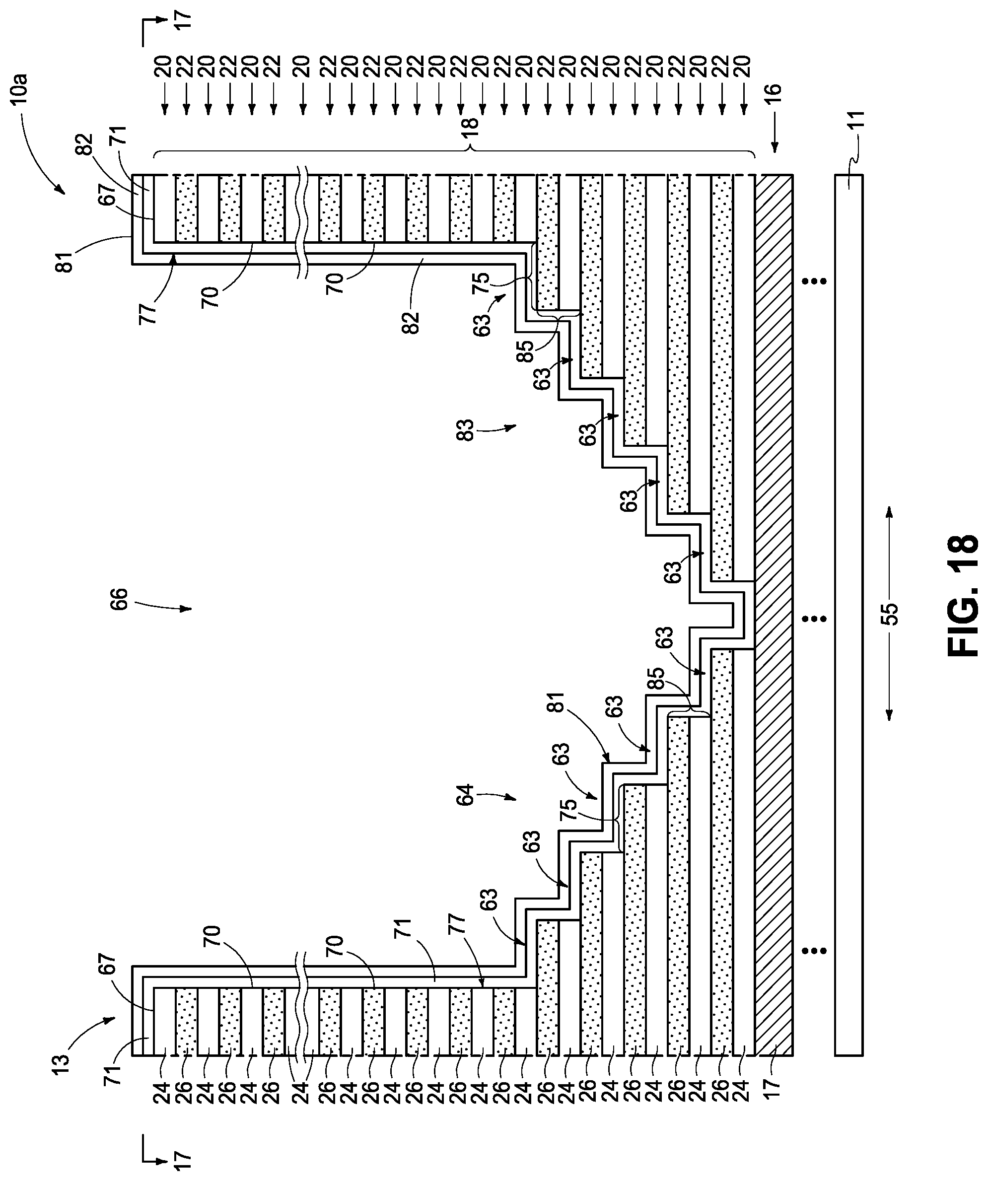 Patent US12324157 Figure 17 – Integrated circuitry, comprising a pair of opposing lateral projections in insulating material in a cavity