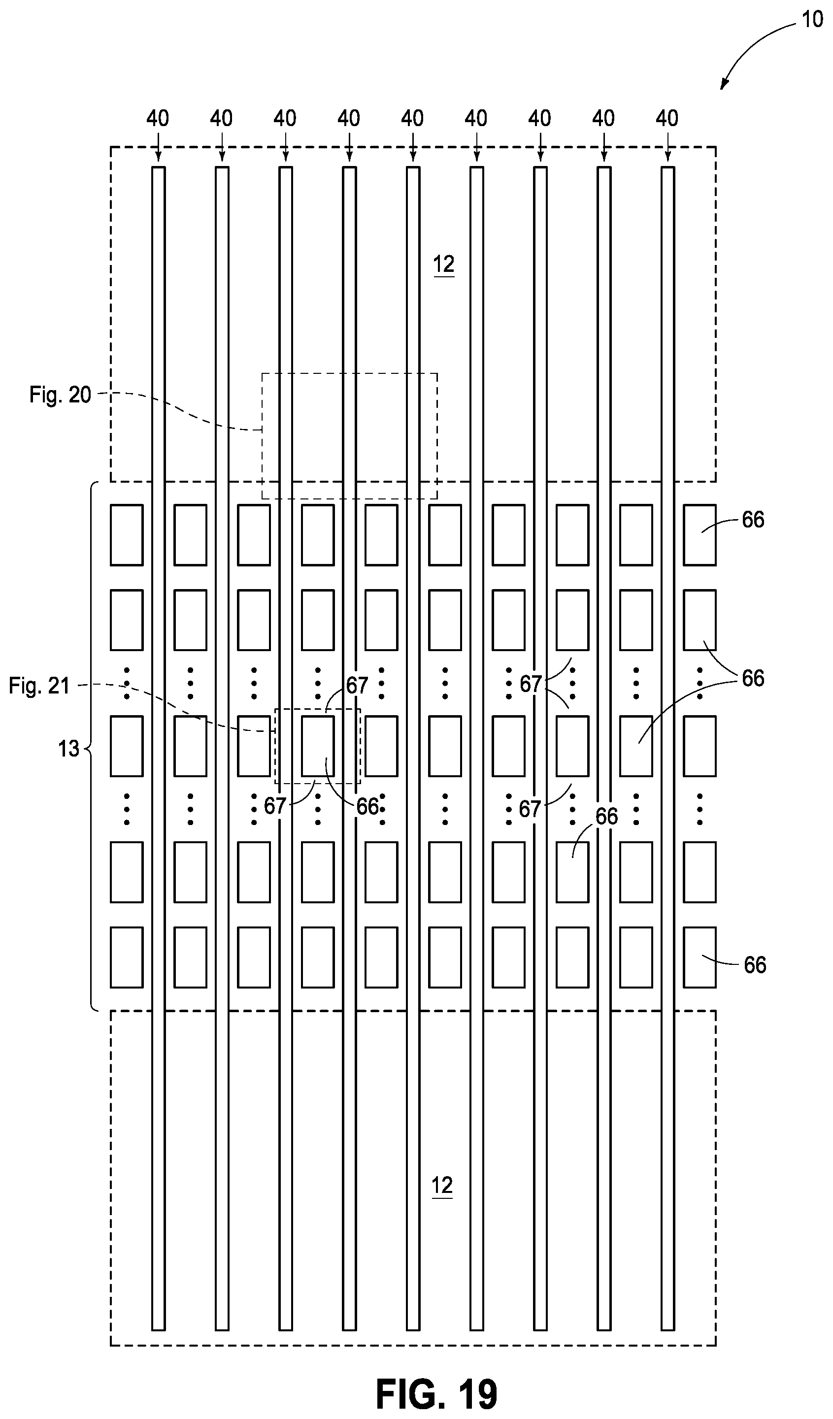 Patent US12324157 Figure 18 – Integrated circuitry, comprising a pair of opposing lateral projections in insulating material in a cavity