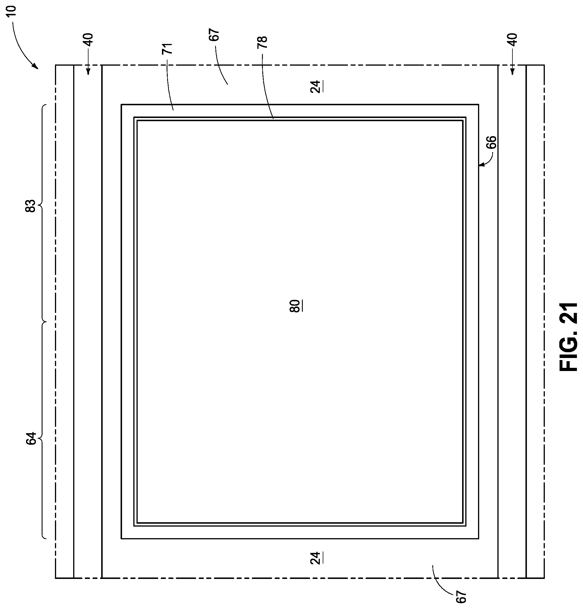 Patent US12324157 Figure 20 – Integrated circuitry, comprising a pair of opposing lateral projections in insulating material in a cavity