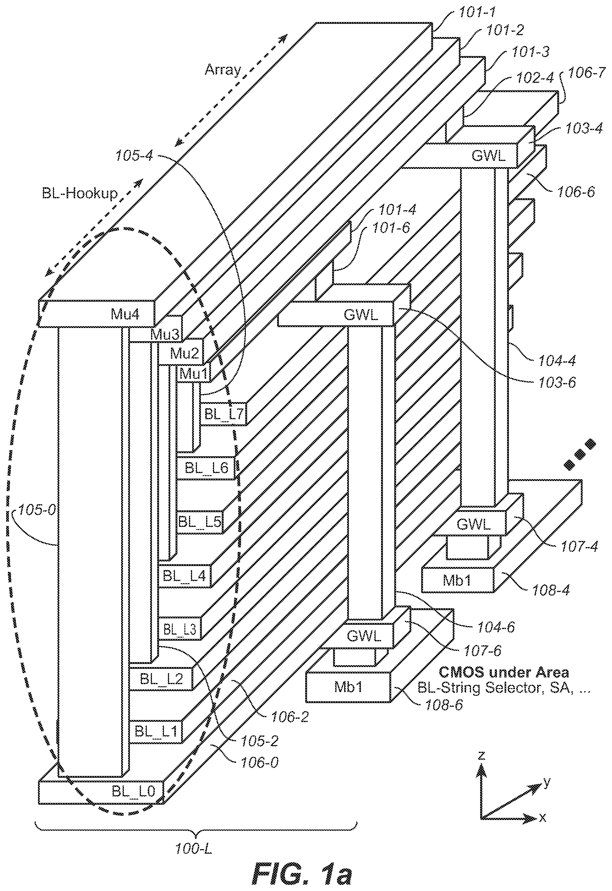 Patent US12324159 — Vertical thin-film transistor and application as bit-line connector for 3-dimensional memory arrays — Figure 1