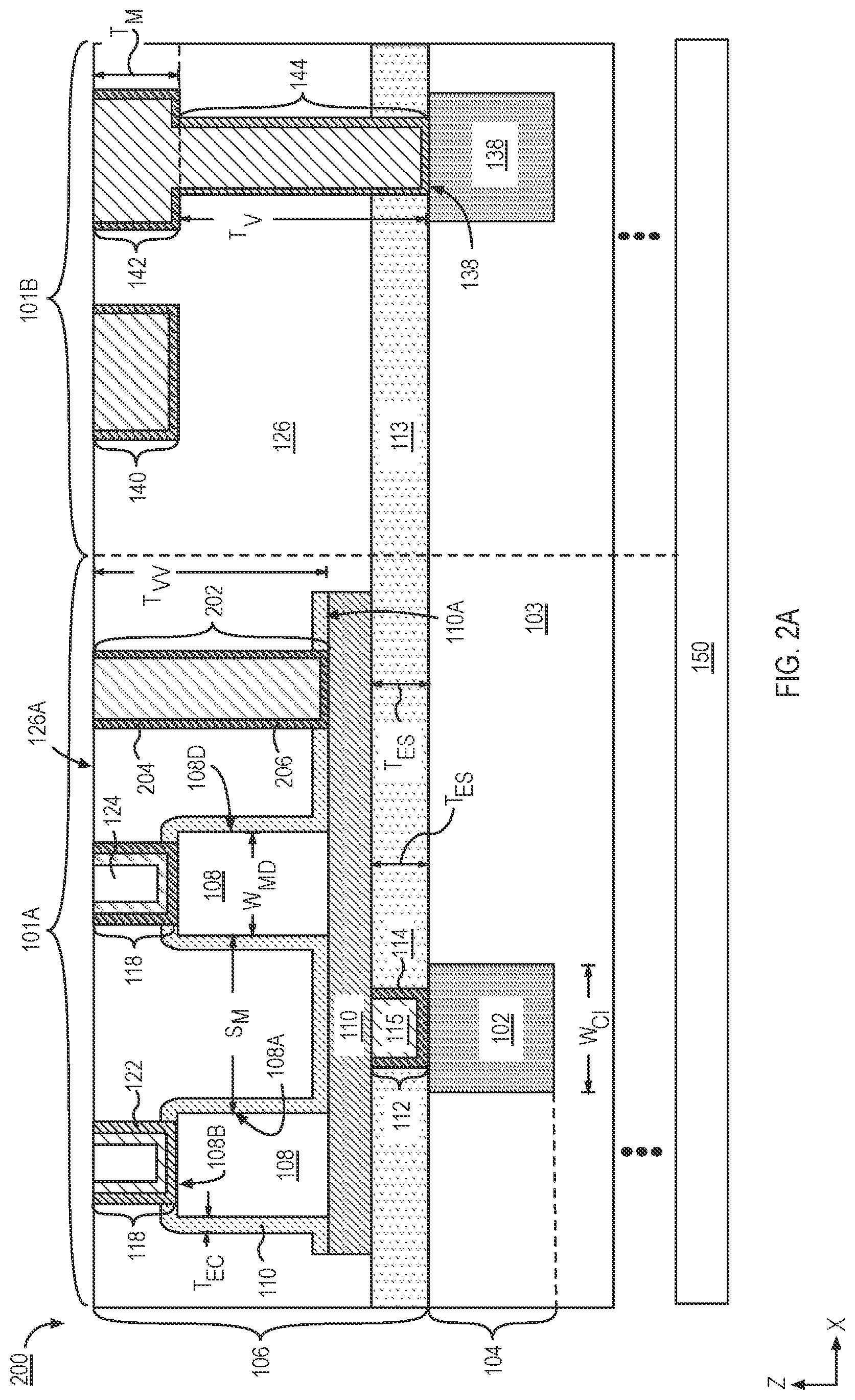 Patent US12324163 Figure 4 – Planar capacitors with shared electrode and methods of fabrication