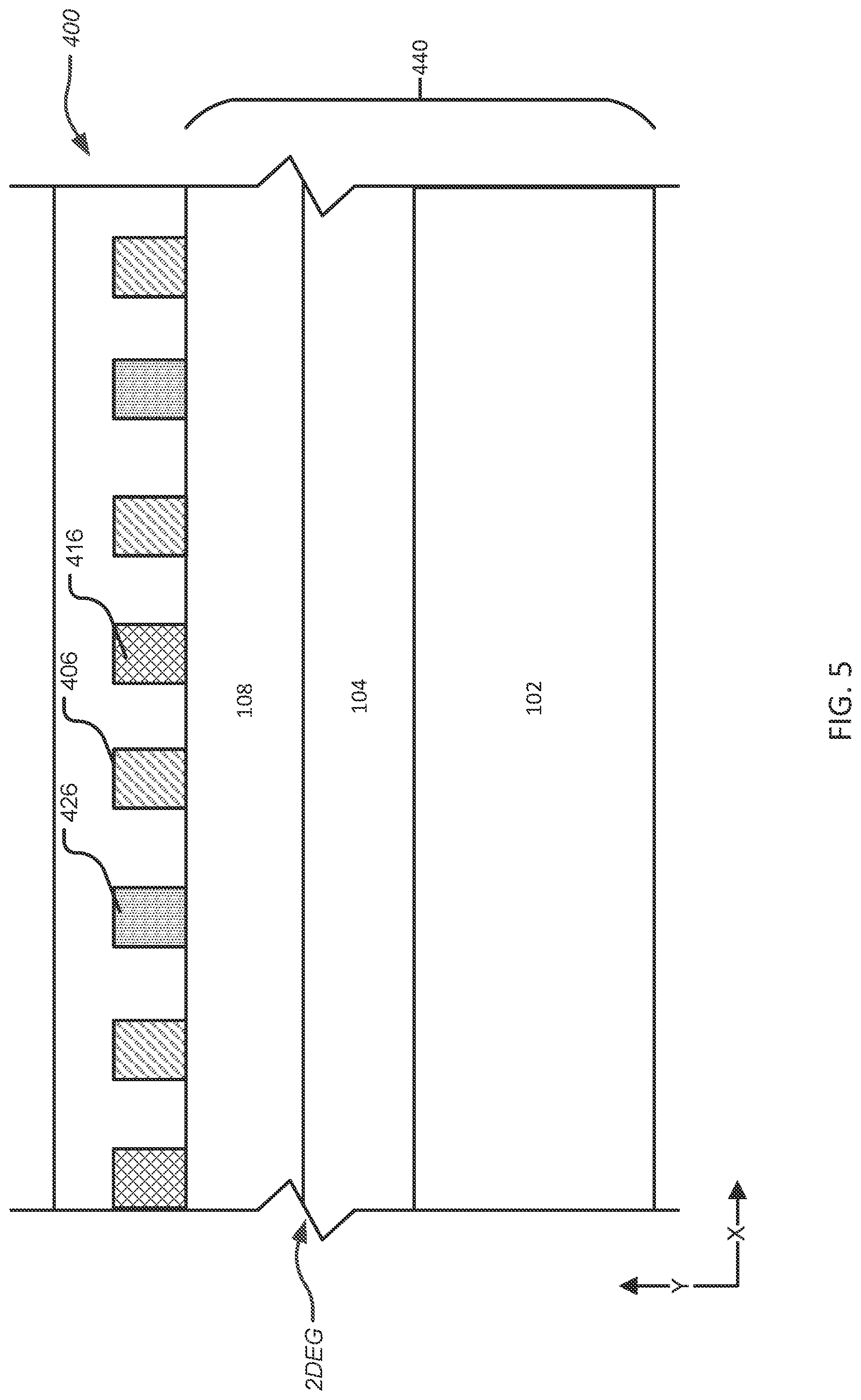Patent US12324179 Figure 5 – Group III-nitride high-electron mobility transistors with a buried metallic conductive material layer and process for making the same