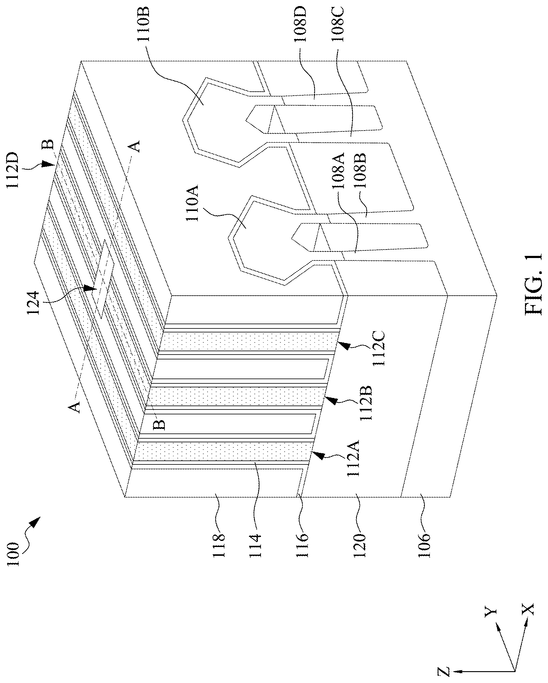 Patent US12324199 Figure 1 – Fill structures with air gaps