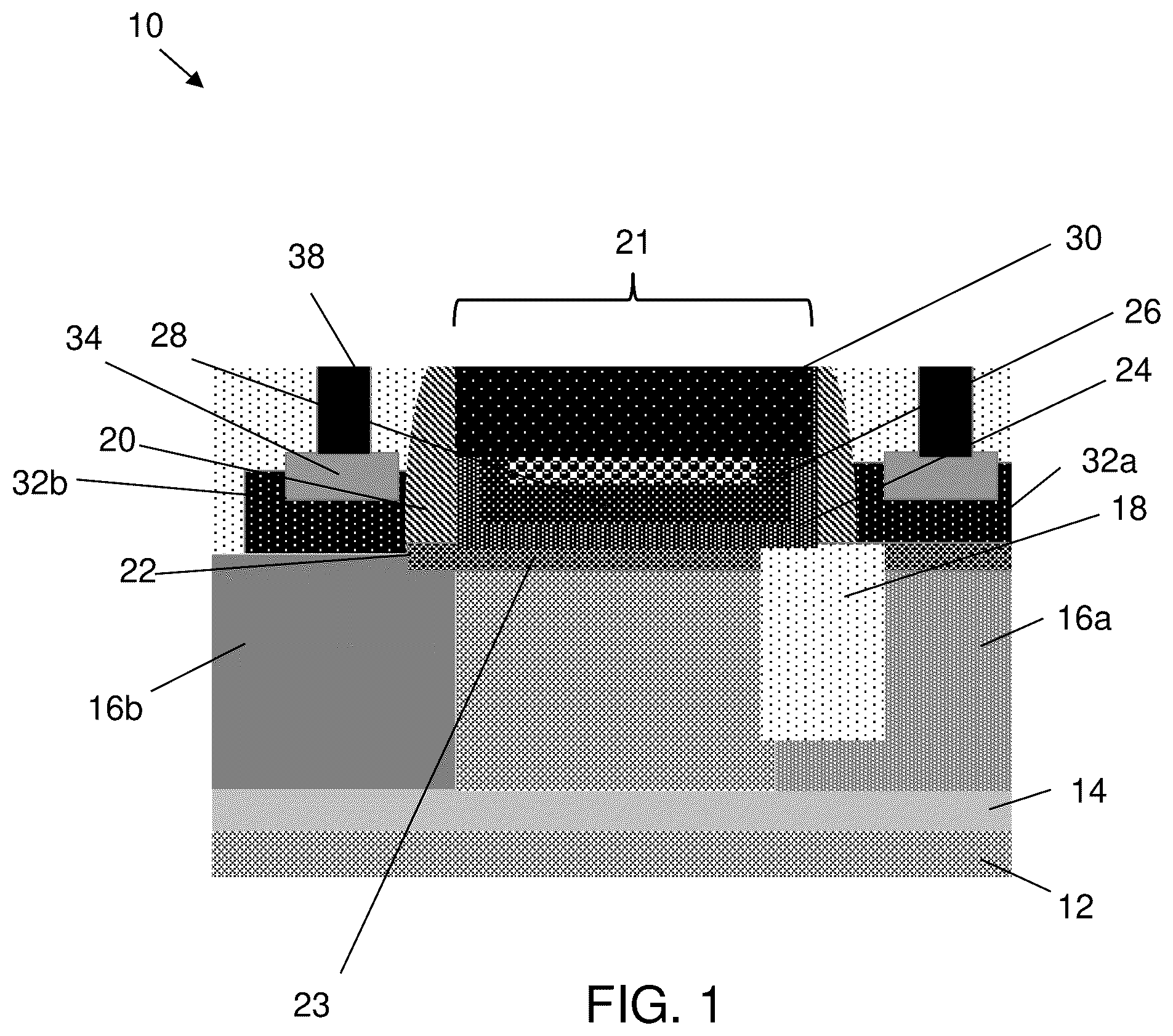 Patent US12324217 Figure 1 – Laterally diffused metal-oxide semiconductor with gate contact