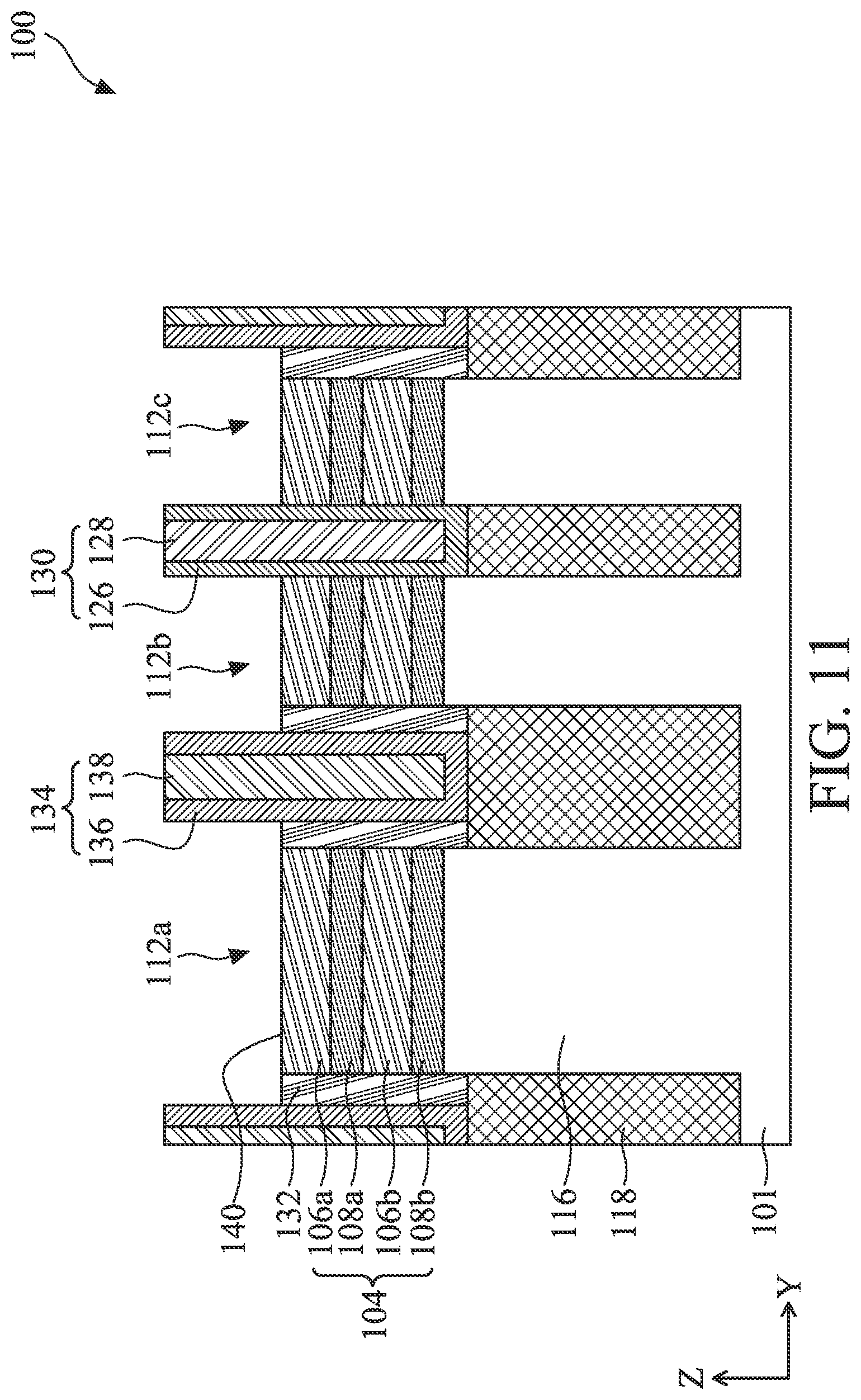Patent US12324229 Figure 11 – Semiconductor device structure including forksheet transistors and methods of forming the same