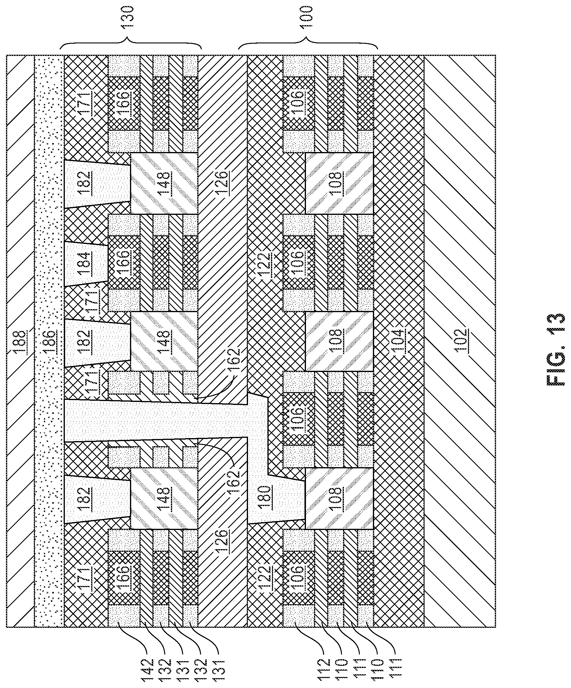 Patent US12324237 Figure 12 – Diffusion-break region in stacked-FET integrated circuit device