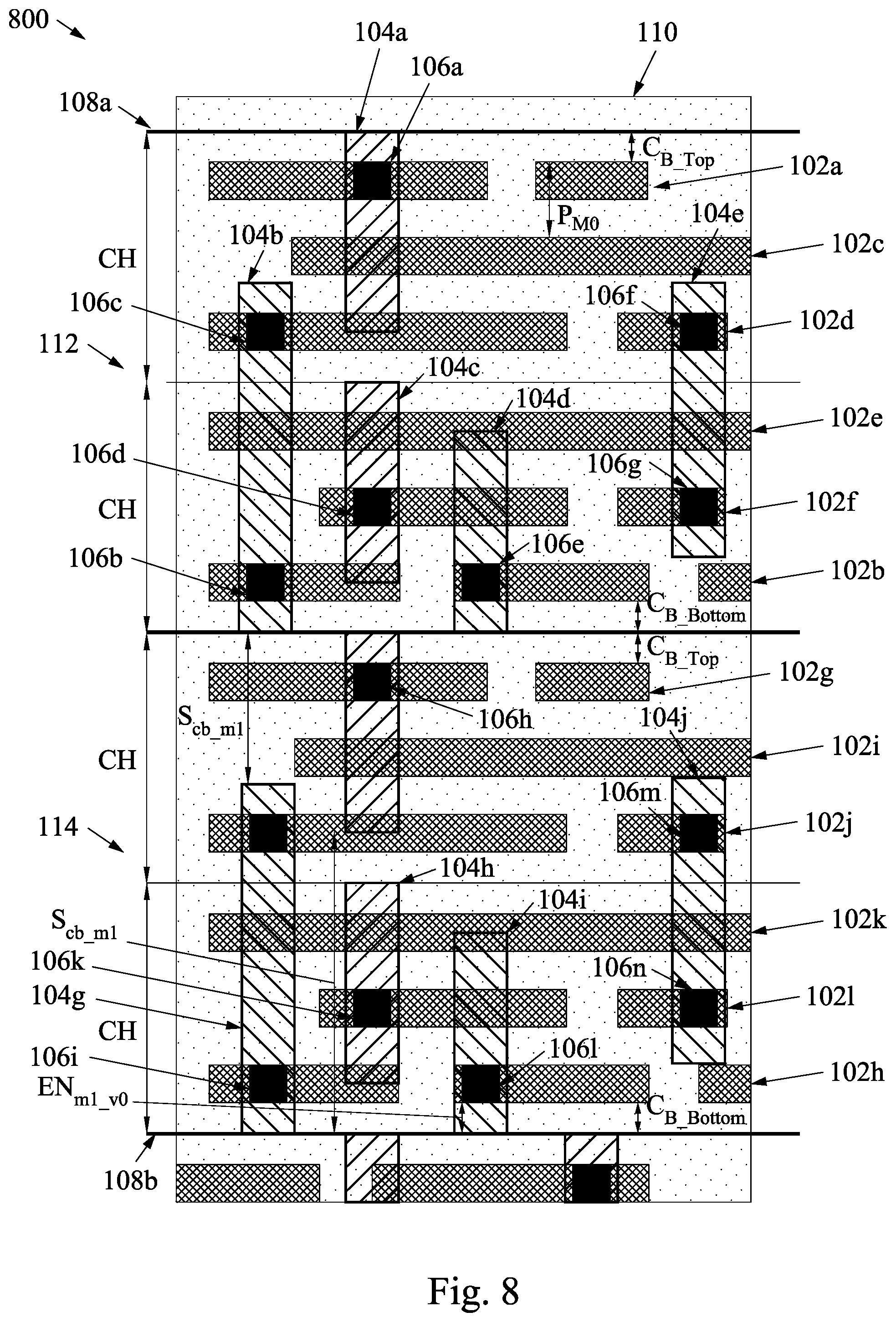 Patent US12324245 Figure 8 – Layout architecture for a cell