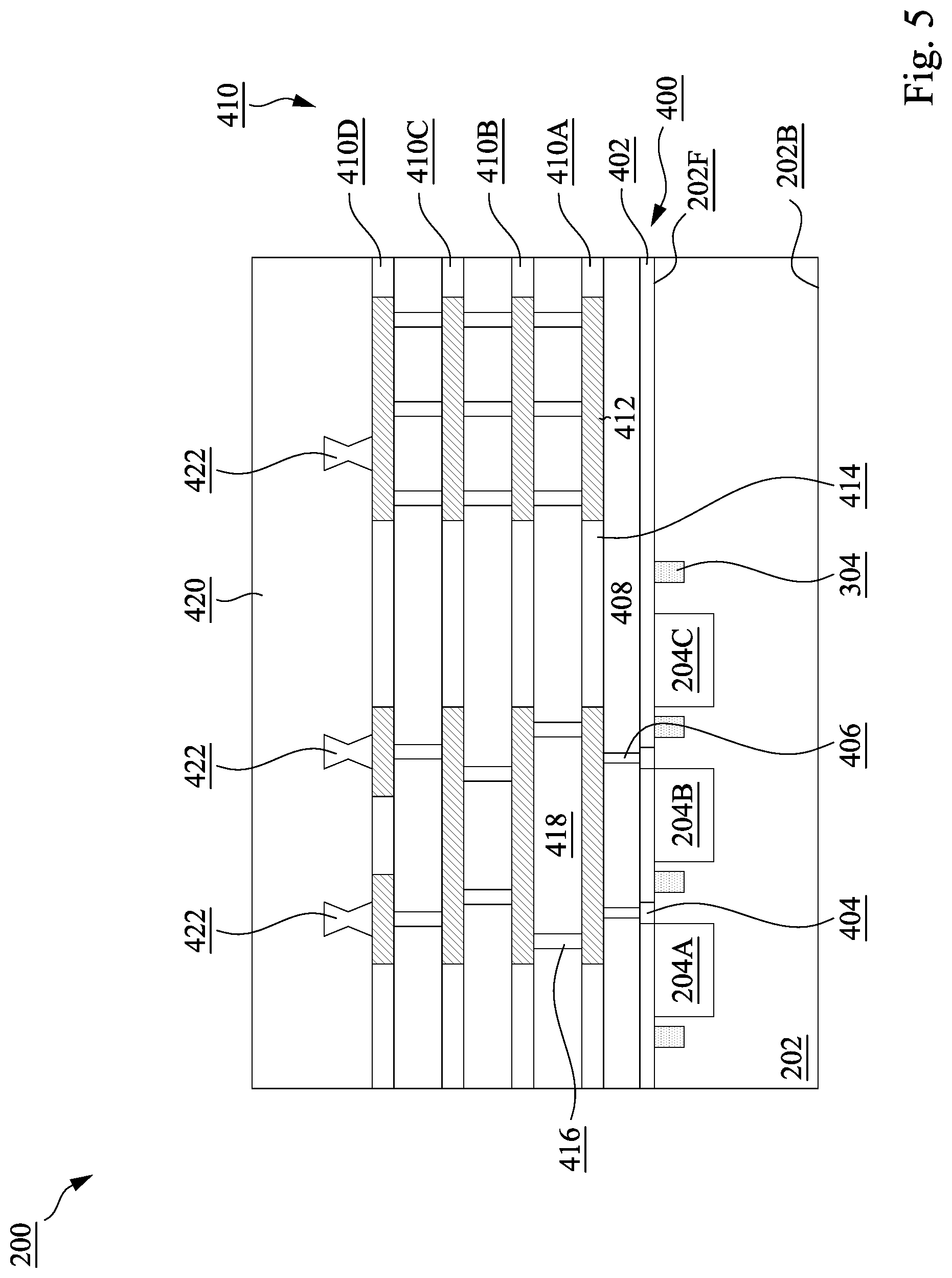 Patent US12324254 Figure 5 – Back side illuminated image sensor device with select dielectric layers on the backside and methods of forming the same