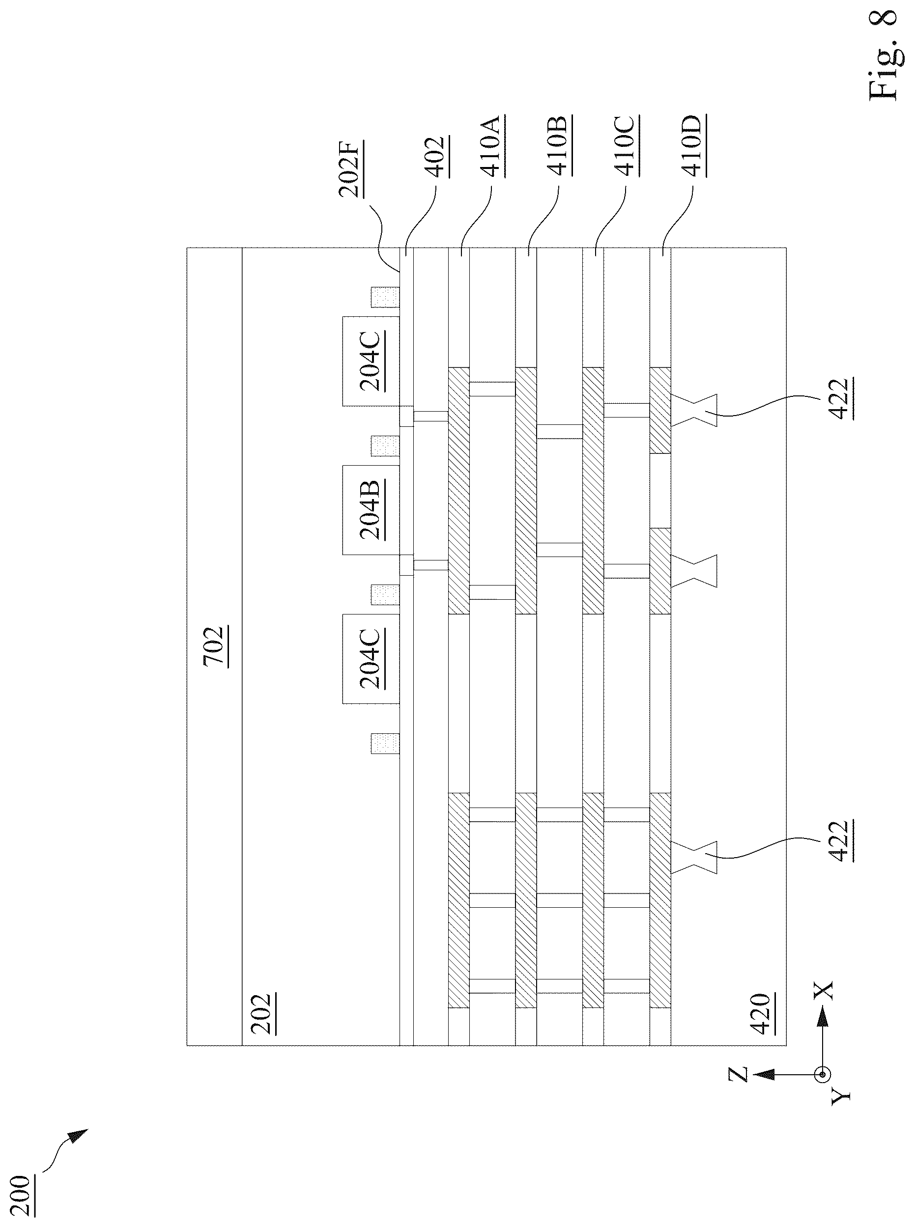 Patent US12324254 Figure 8 – Back side illuminated image sensor device with select dielectric layers on the backside and methods of forming the same