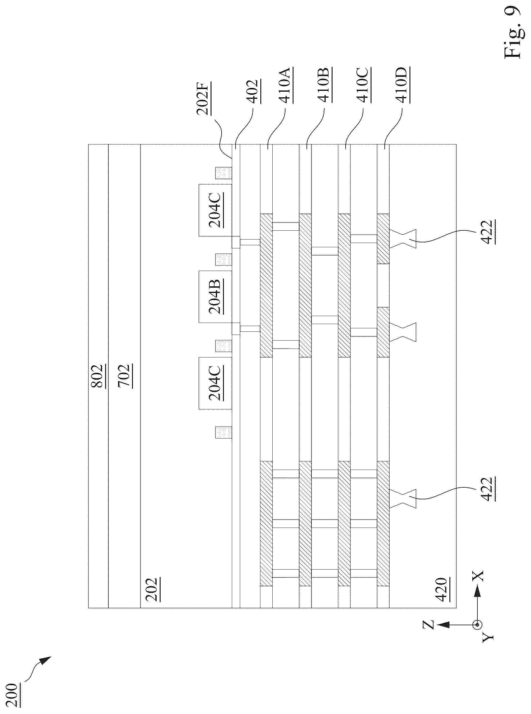 Patent US12324254 Figure 9 – Back side illuminated image sensor device with select dielectric layers on the backside and methods of forming the same