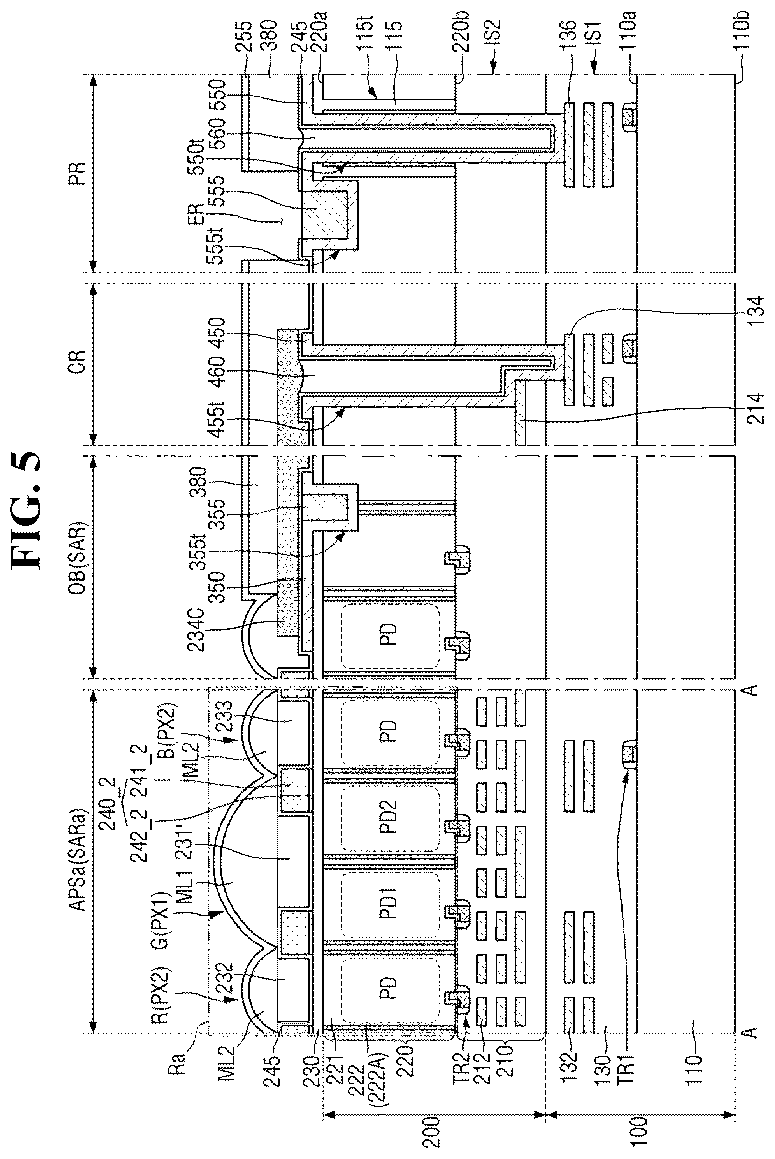Patent US12324259 Figure 5 – Image sensor including color filter grid including portion overlapping super phase detection (PD) pixel