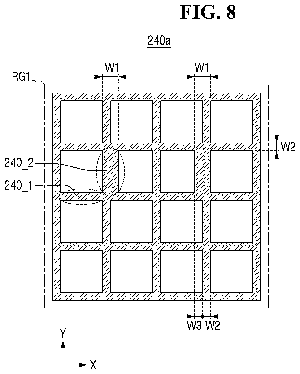 Patent US12324259 Figure 8 – Image sensor including color filter grid including portion overlapping super phase detection (PD) pixel