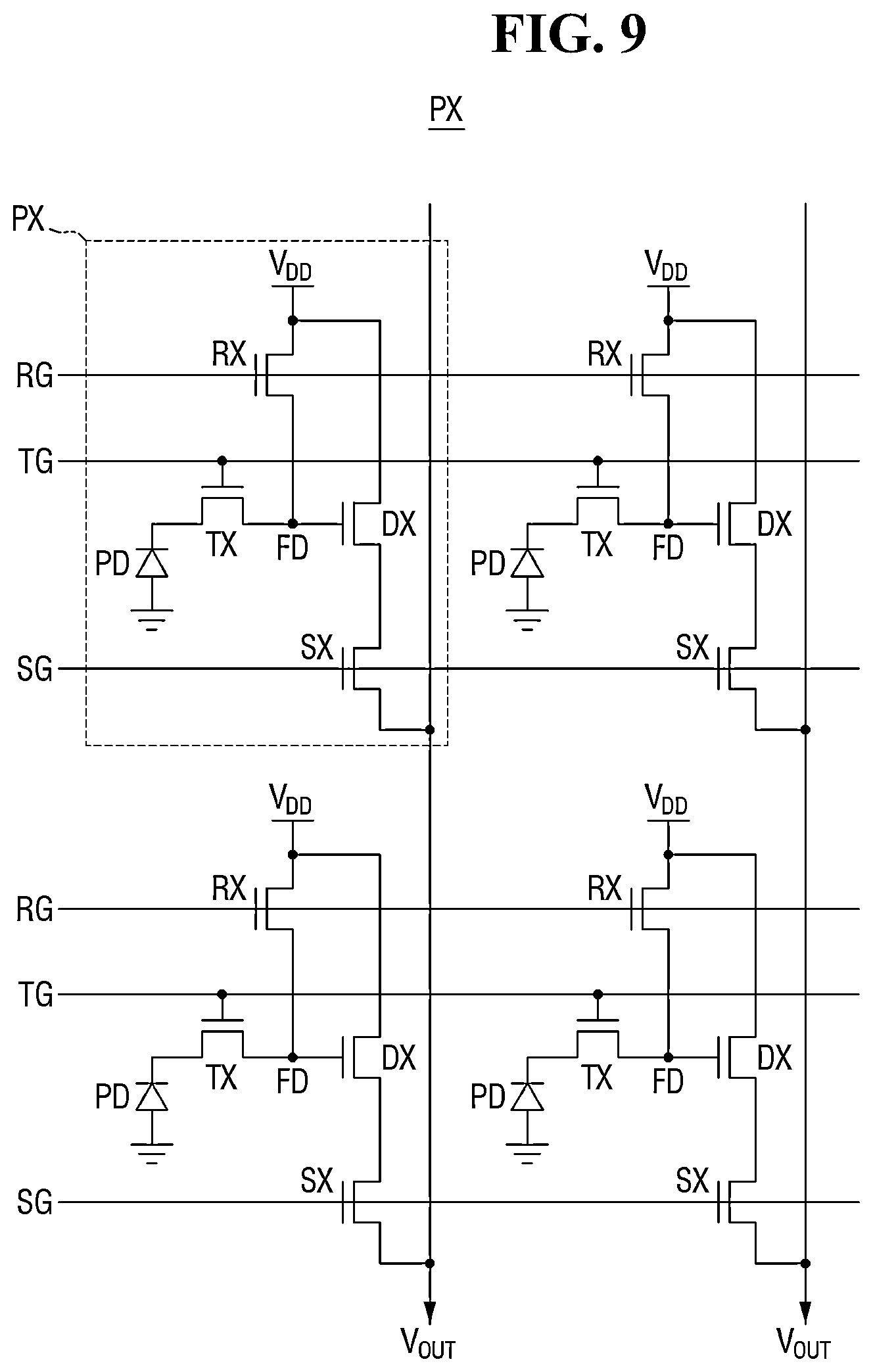 Patent US12324259 Figure 9 – Image sensor including color filter grid including portion overlapping super phase detection (PD) pixel