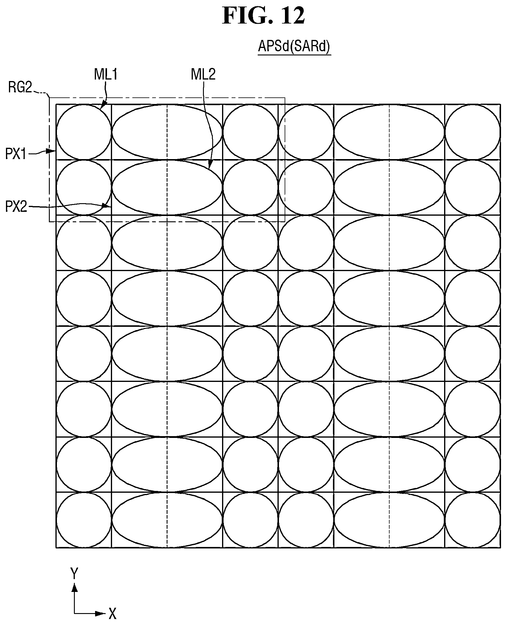 Patent US12324259 Figure 12 – Image sensor including color filter grid including portion overlapping super phase detection (PD) pixel