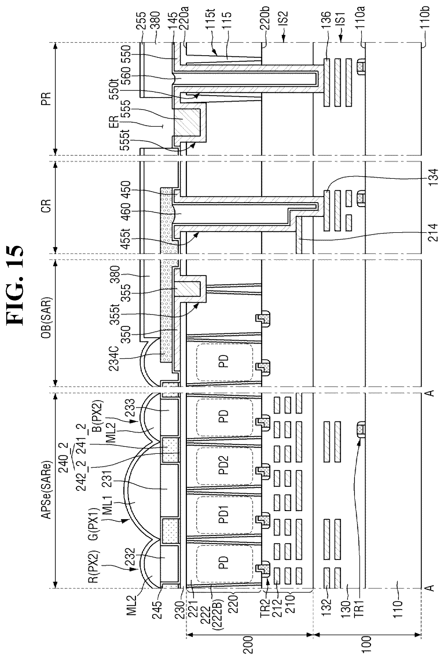 Patent US12324259 Figure 15 – Image sensor including color filter grid including portion overlapping super phase detection (PD) pixel
