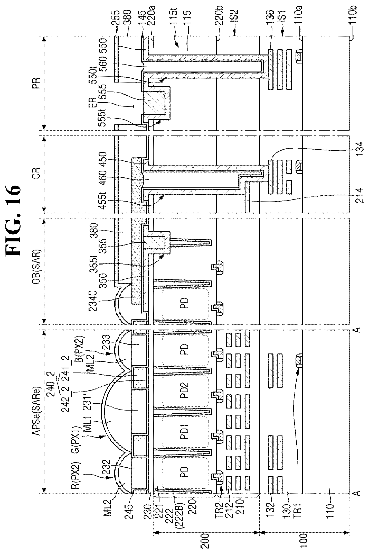 Patent US12324259 Figure 16 – Image sensor including color filter grid including portion overlapping super phase detection (PD) pixel