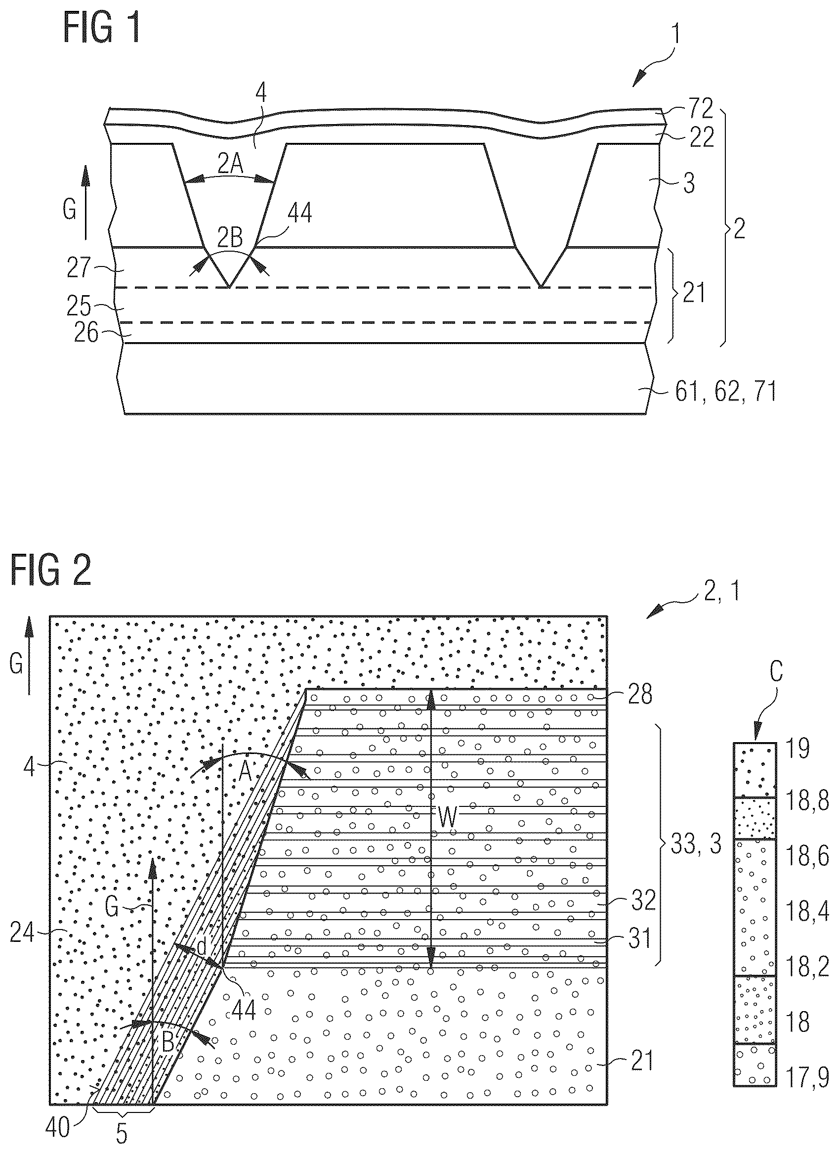 Patent US12324274 Figure 1 – Optoelectronic semiconductor chip and method for producing optoelectronic semiconductor chips