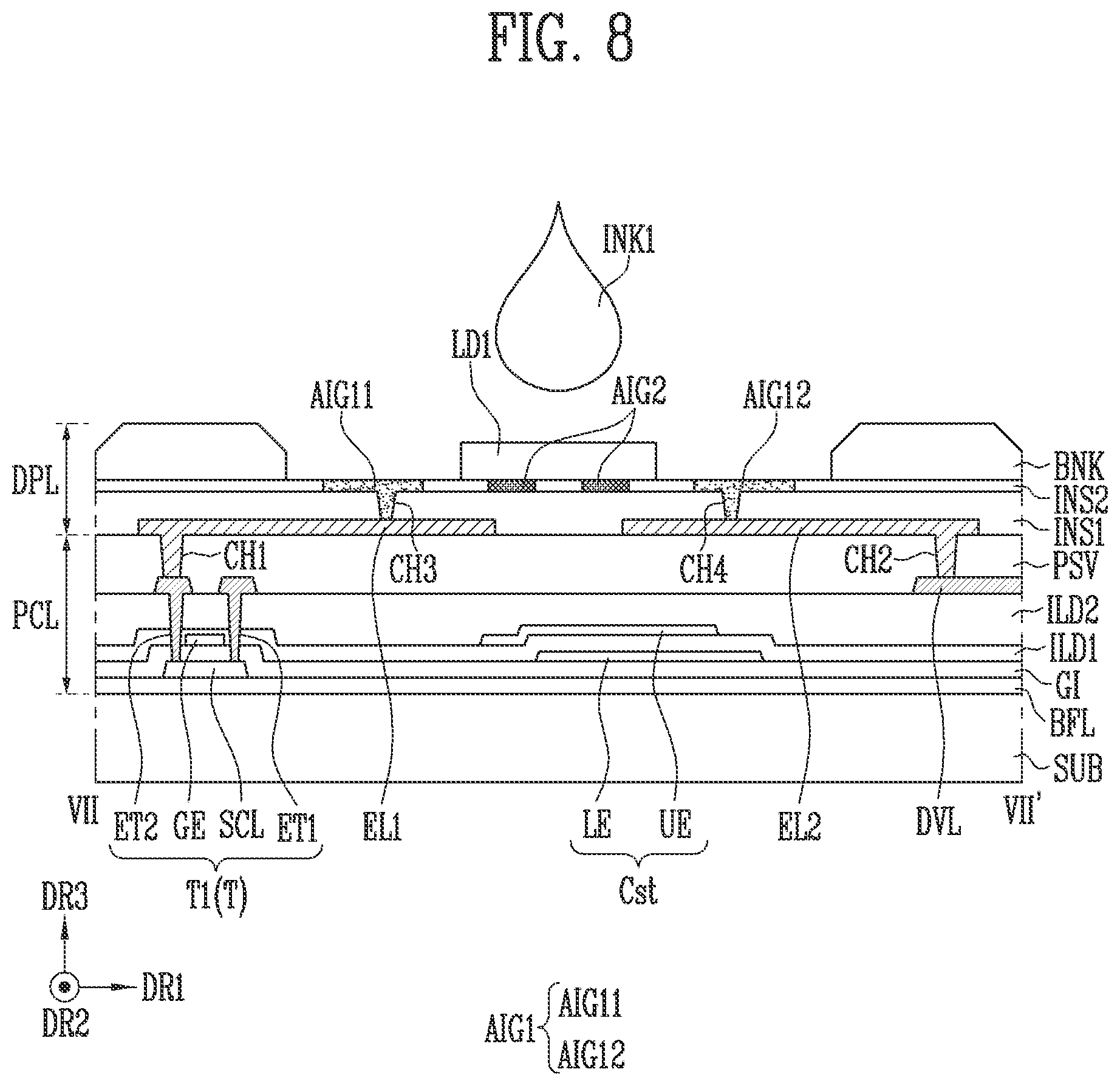 Patent US12324280 Figure 8 – Display device and manufacturing method thereof