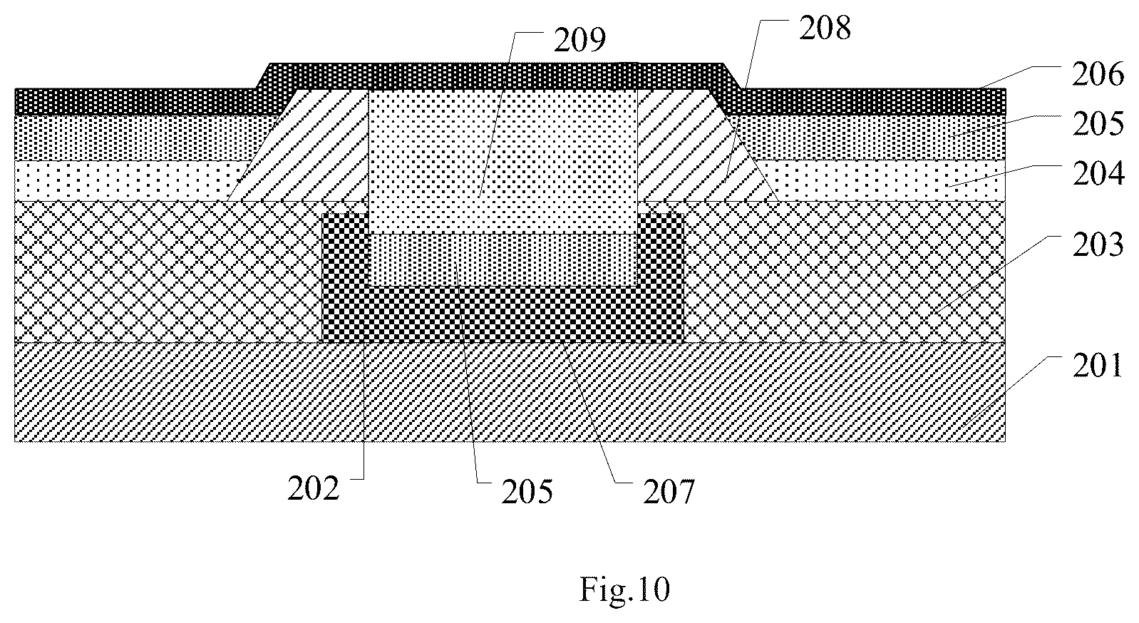 Patent US12324305 Figure 5 – Electroluminescent diode array substrate having an auxiliary electrode formed in a via hole structure that extends from the pixel definition layer and penetrates through the planarization layer thereunder